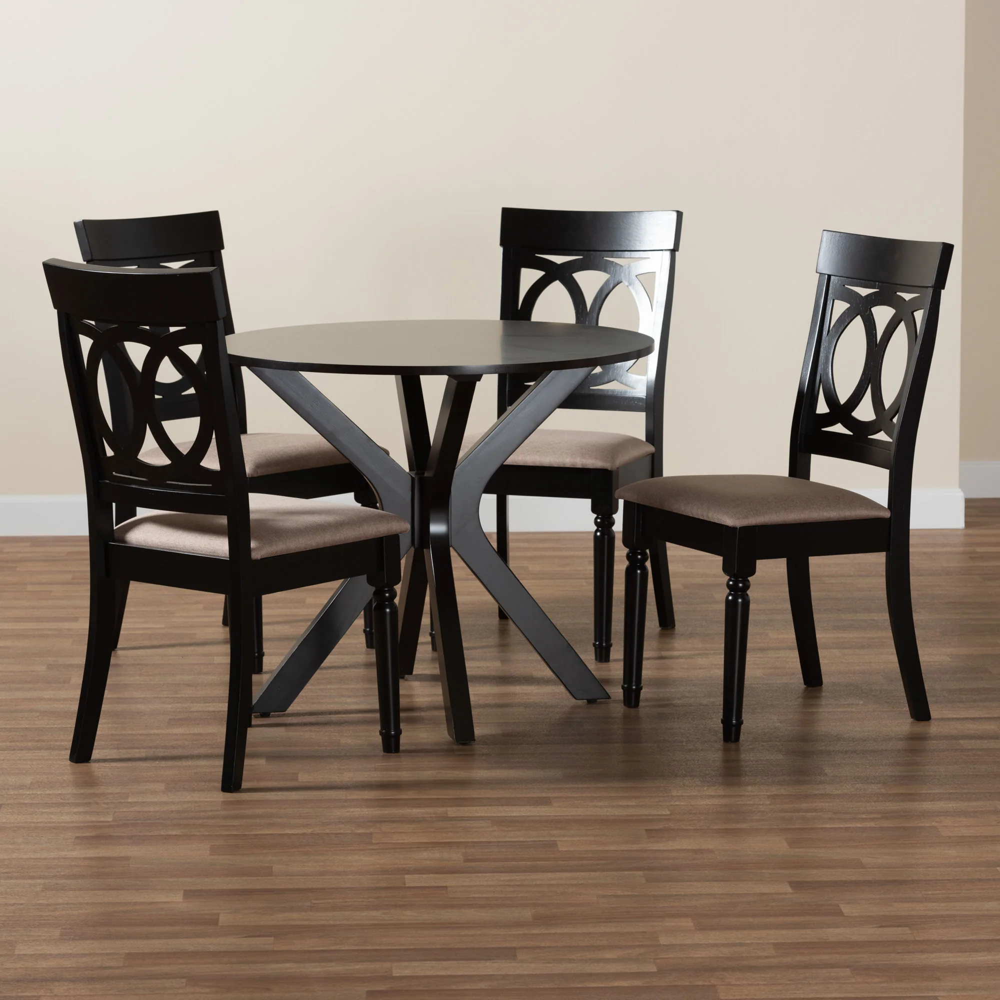 Baxton Studio Jessie Modern Sand Fabric and Dark Brown Finished Wood 5-Piece Dining Set - Image 9