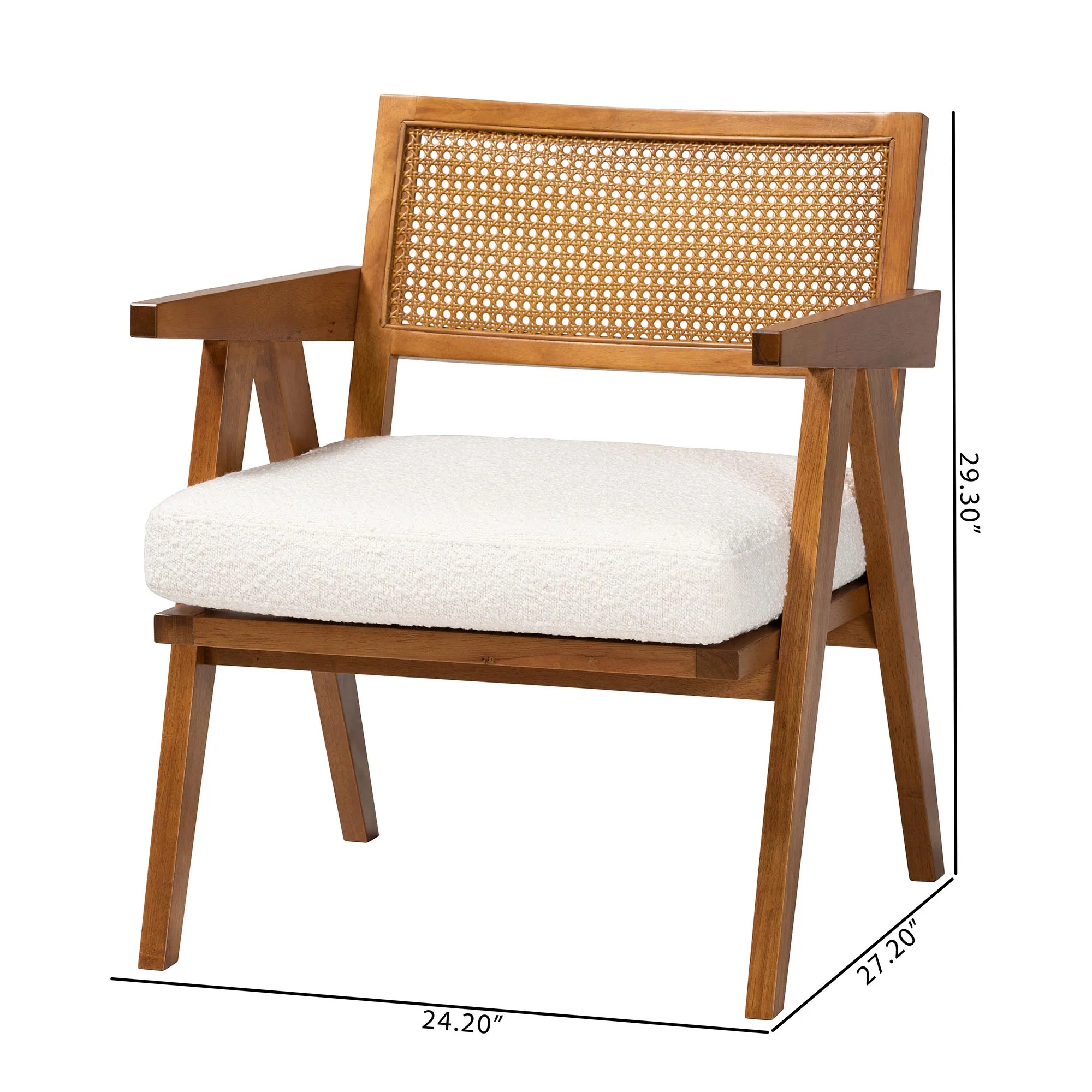 Baxton Studio Jetsam Japandi Cream Boucle Fabric and Walnut Brown Finished Wood Arm Chair - Image 10