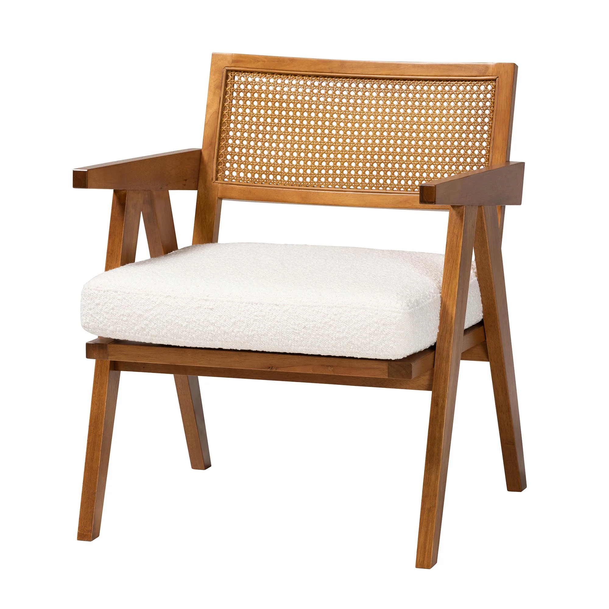 Baxton Studio Jetsam Japandi Cream Boucle Fabric and Walnut Brown Finished Wood Arm Chair - Image 2