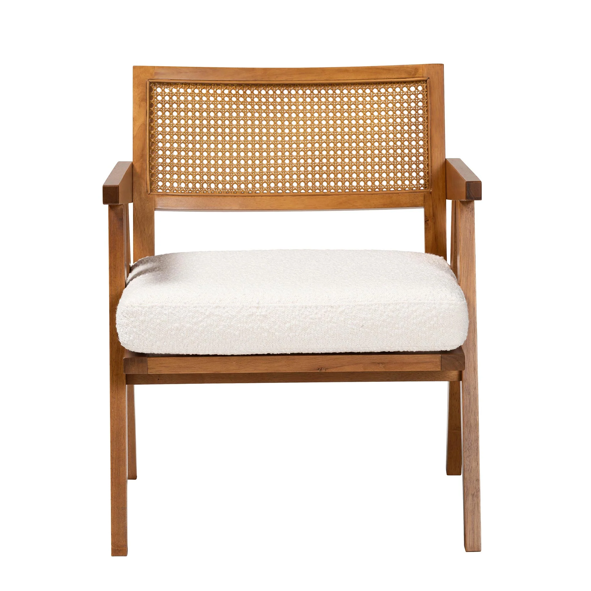 Baxton Studio Jetsam Japandi Cream Boucle Fabric and Walnut Brown Finished Wood Arm Chair - Image 3