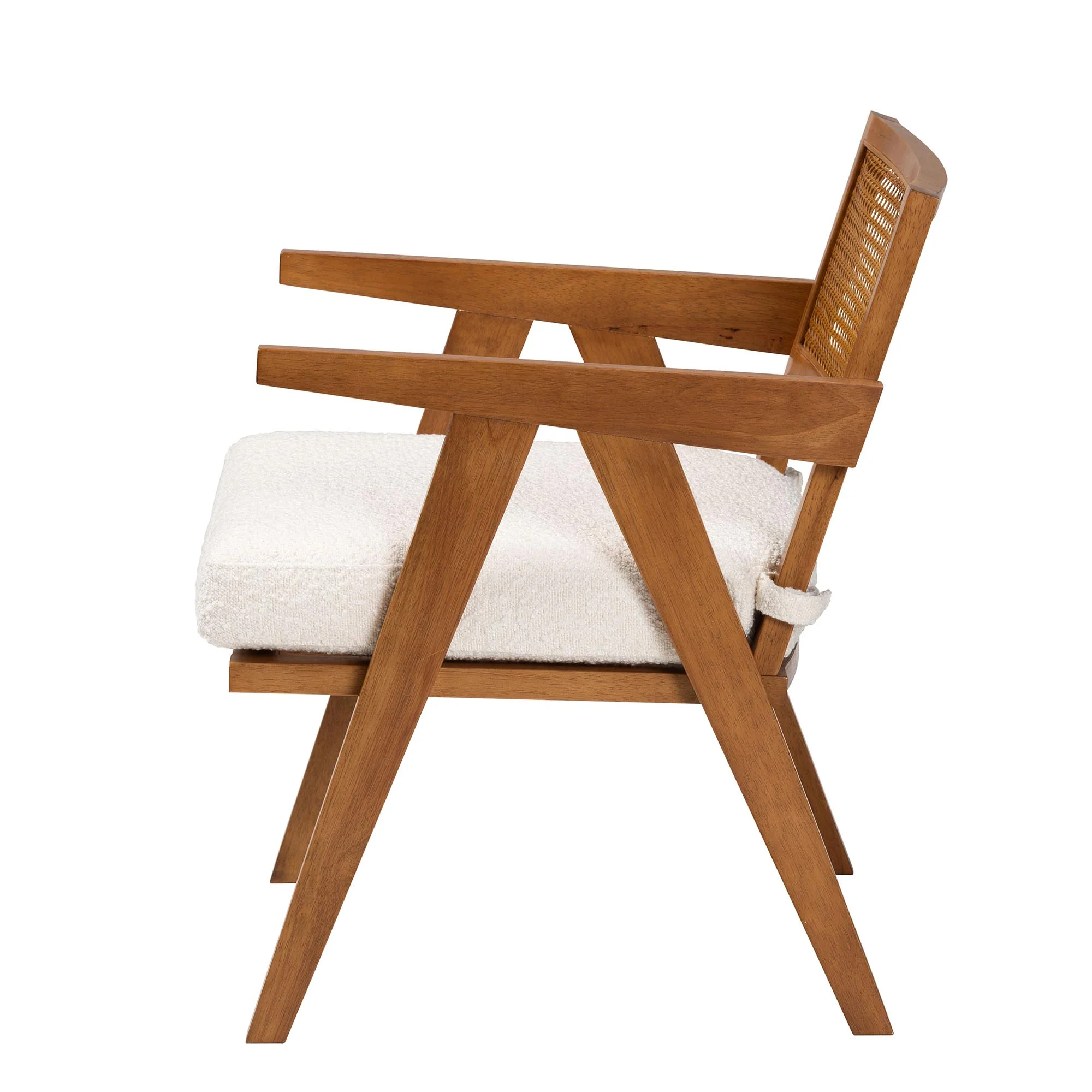 Baxton Studio Jetsam Japandi Cream Boucle Fabric and Walnut Brown Finished Wood Arm Chair - Image 4