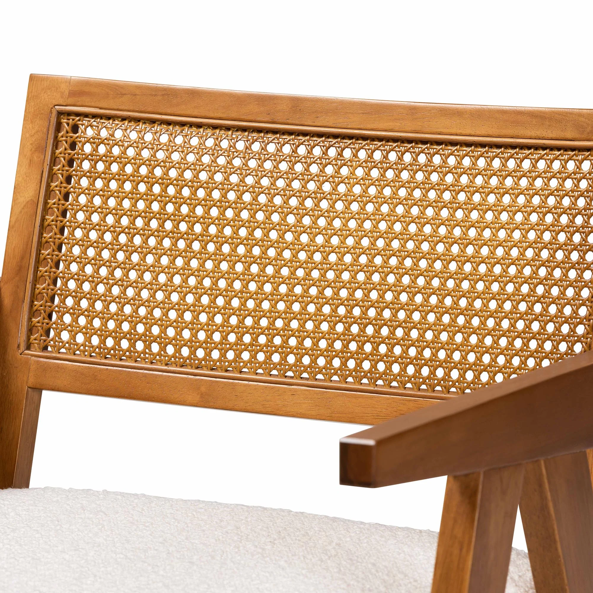 Baxton Studio Jetsam Japandi Cream Boucle Fabric and Walnut Brown Finished Wood Arm Chair - Image 6