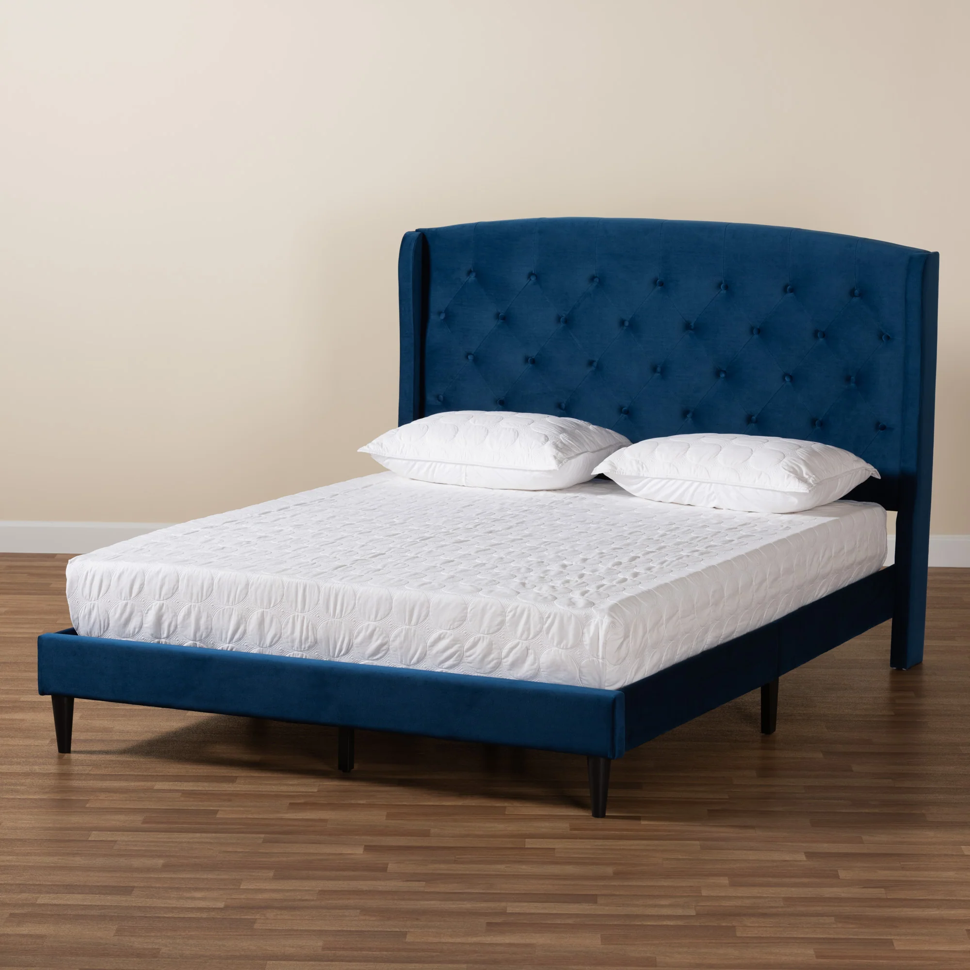 Baxton Studio Joanna Modern and Contemporay Navy Blue Velvet Fabric Upholstered and Dark Brown Finished Wood Queen Size Platform Bed - Image 10