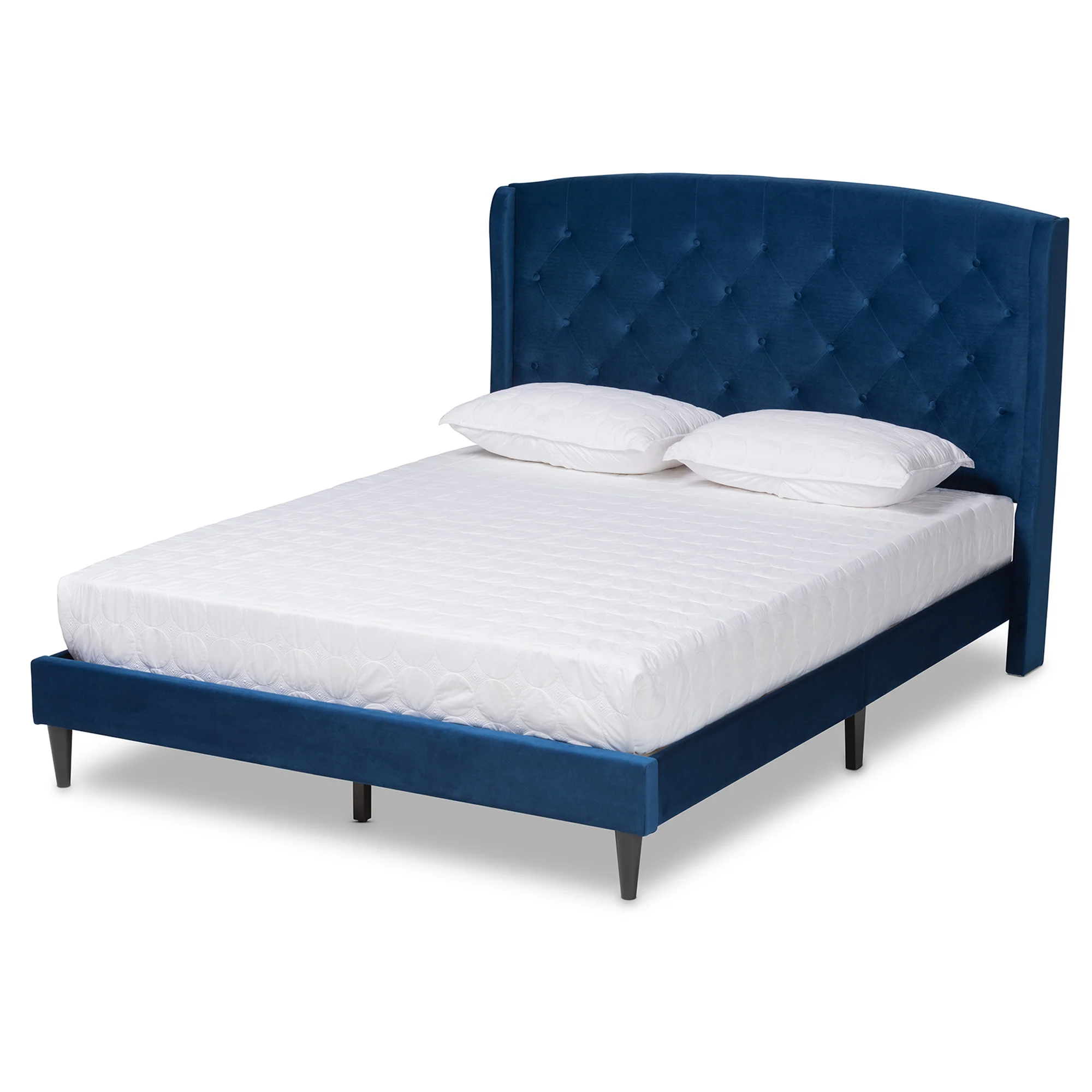 Baxton Studio Joanna Modern and Contemporay Navy Blue Velvet Fabric Upholstered and Dark Brown Finished Wood Queen Size Platform Bed - Image 2