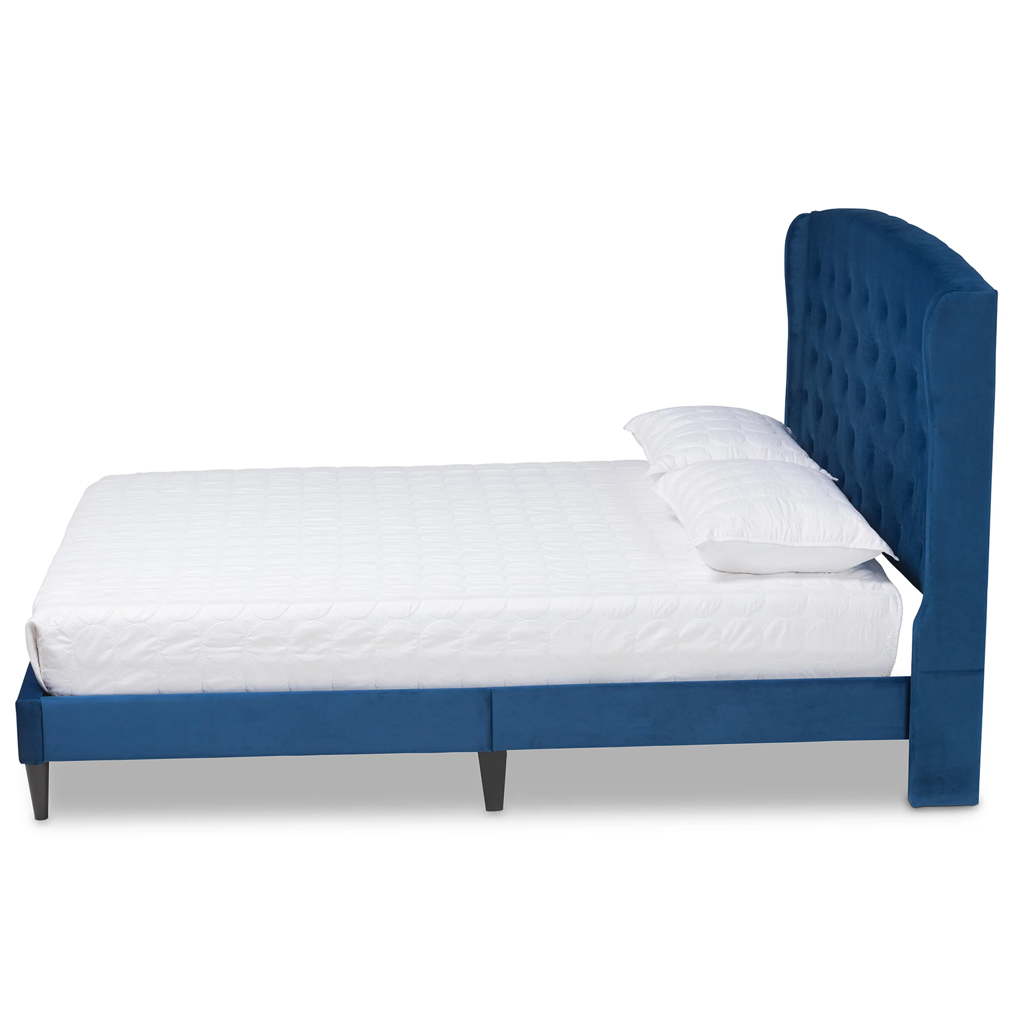 Baxton Studio Joanna Modern and Contemporay Navy Blue Velvet Fabric Upholstered and Dark Brown Finished Wood Queen Size Platform Bed - Image 3