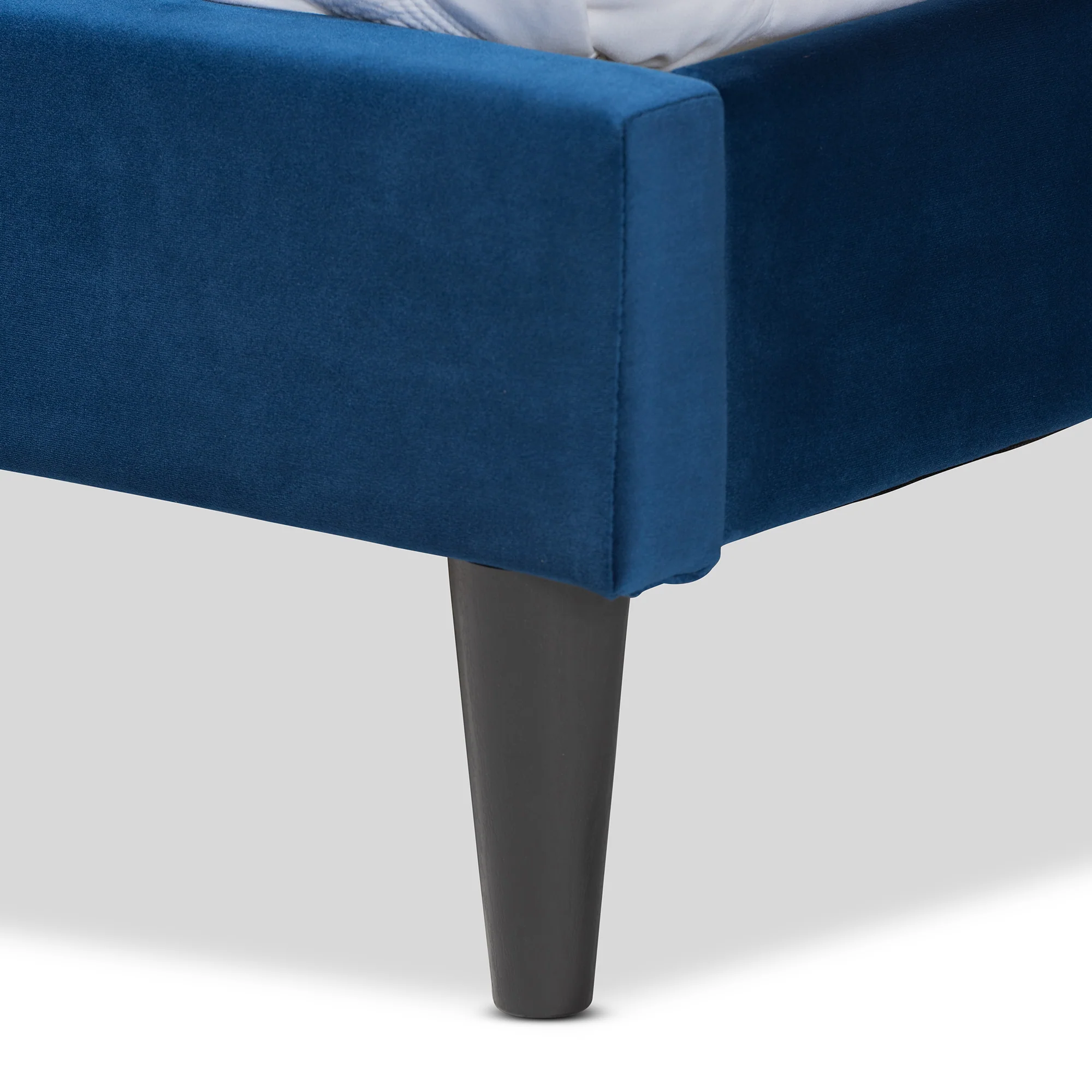 Baxton Studio Joanna Modern and Contemporay Navy Blue Velvet Fabric Upholstered and Dark Brown Finished Wood Queen Size Platform Bed - Image 6