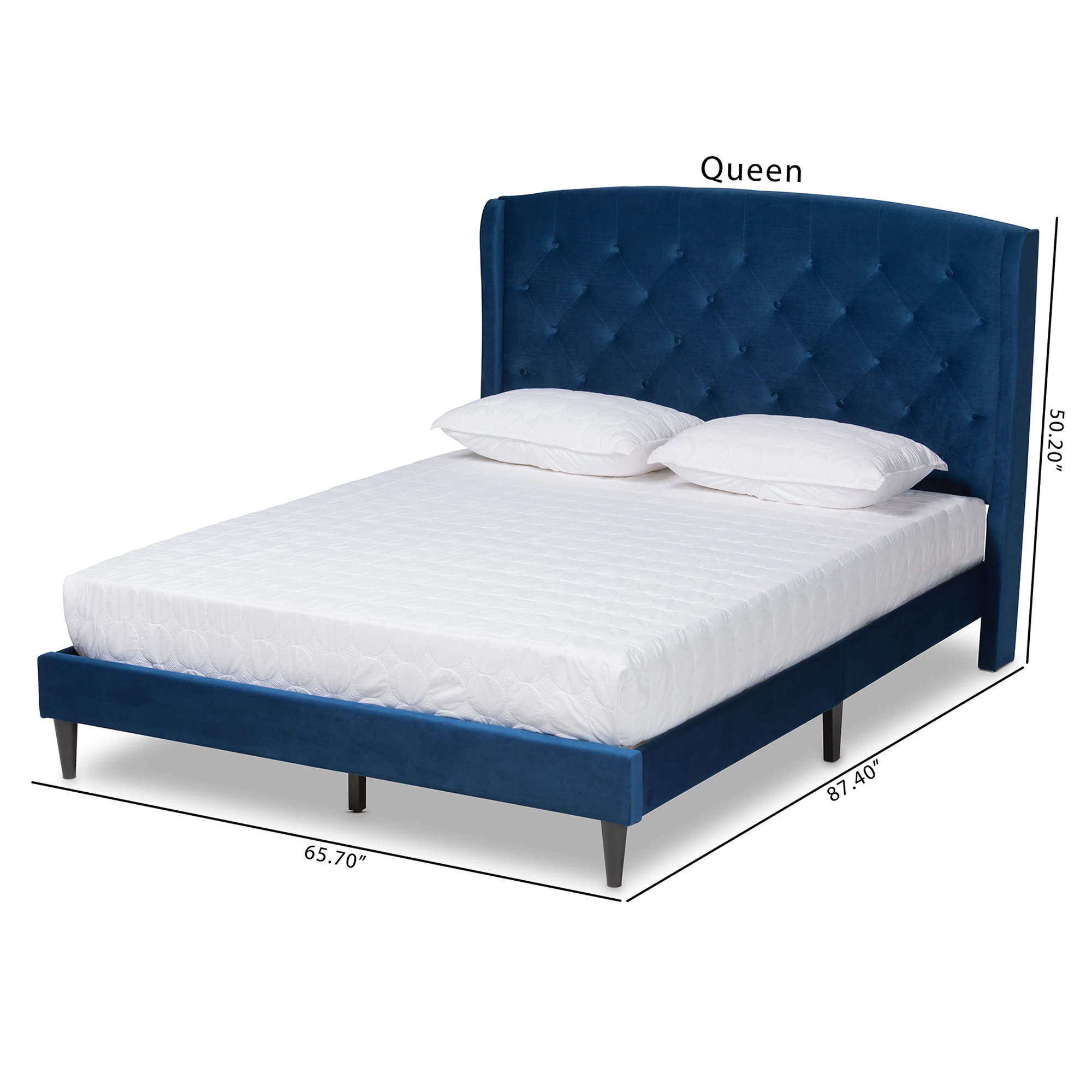 Baxton Studio Joanna Modern and Contemporay Navy Blue Velvet Fabric Upholstered and Dark Brown Finished Wood Queen Size Platform Bed - Image 8