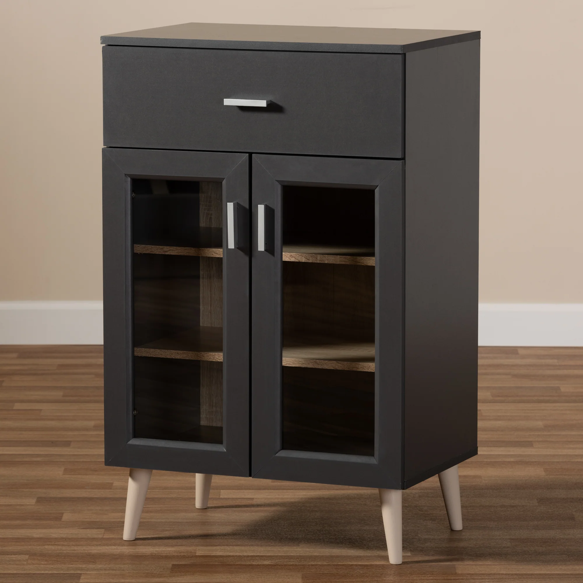 Baxton Studio Jonas Modern and Contemporary Dark Grey and Oak Brown Finished Kitchen Cabinet - Image 2