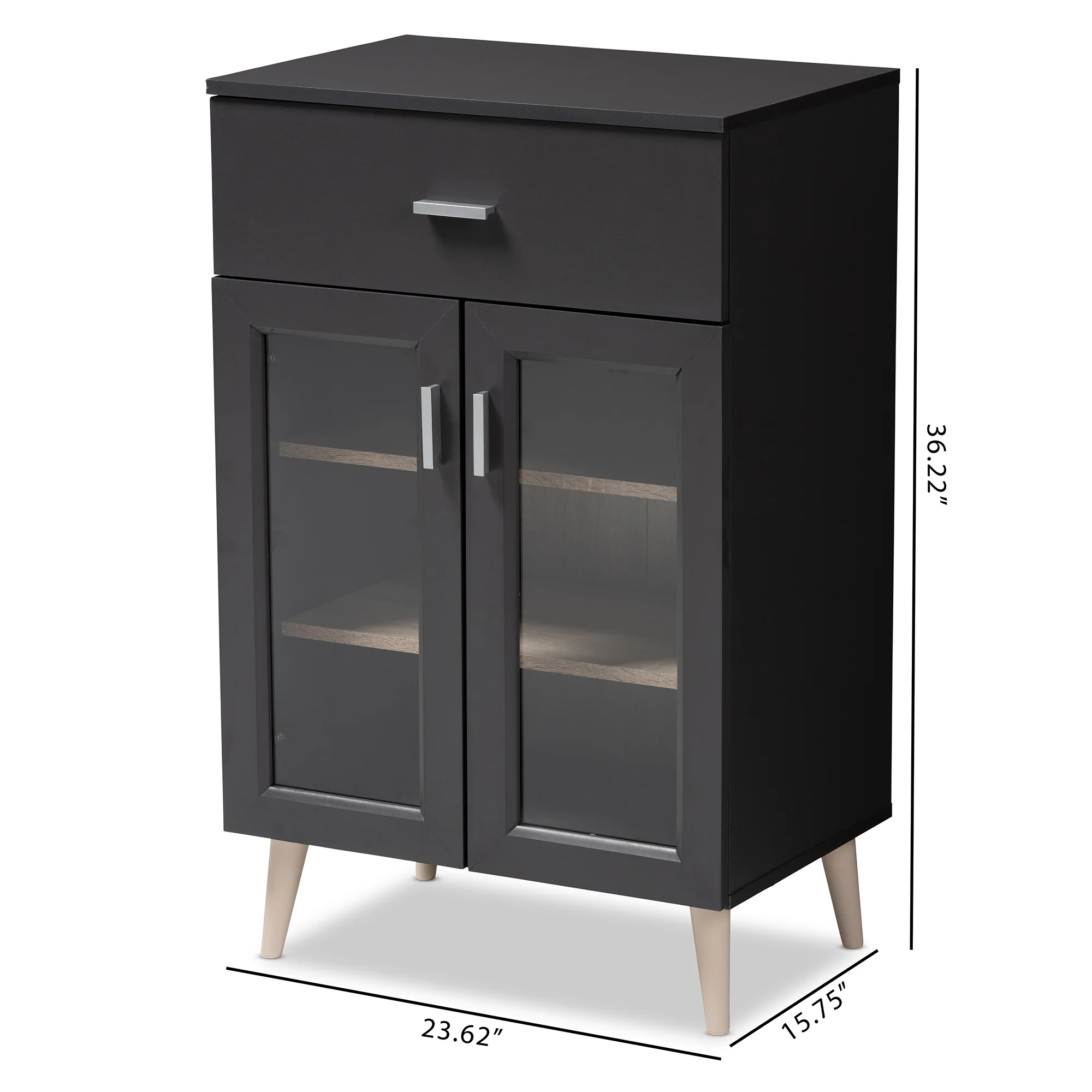 Baxton Studio Jonas Modern and Contemporary Dark Grey and Oak Brown Finished Kitchen Cabinet - Image 3