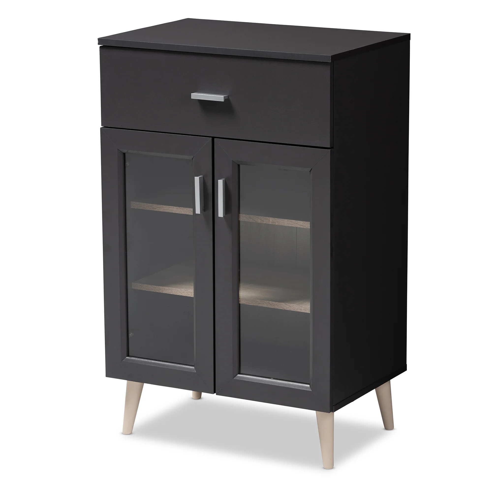 Baxton Studio Jonas Modern and Contemporary Dark Grey and Oak Brown Finished Kitchen Cabinet - Image 4