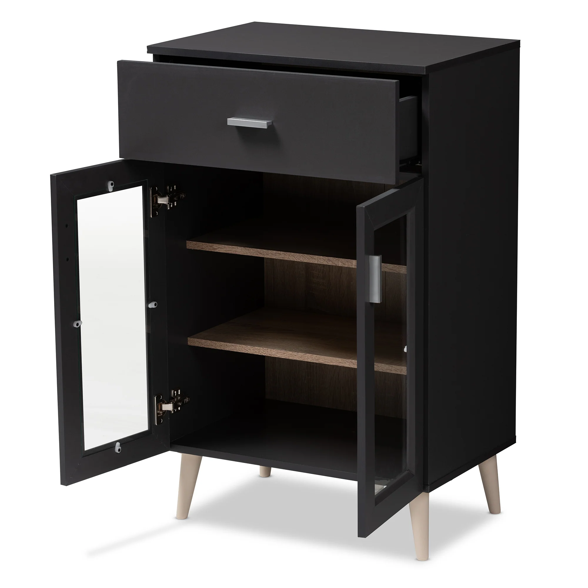 Baxton Studio Jonas Modern and Contemporary Dark Grey and Oak Brown Finished Kitchen Cabinet - Image 5