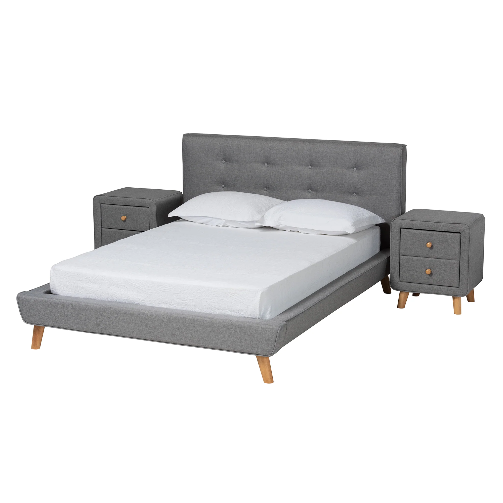 Baxton Studio Jonesy Mid-Century Modern Transitional Grey Fabric Upholstered Full Size 3-Piece Bedroom Set - Image 2