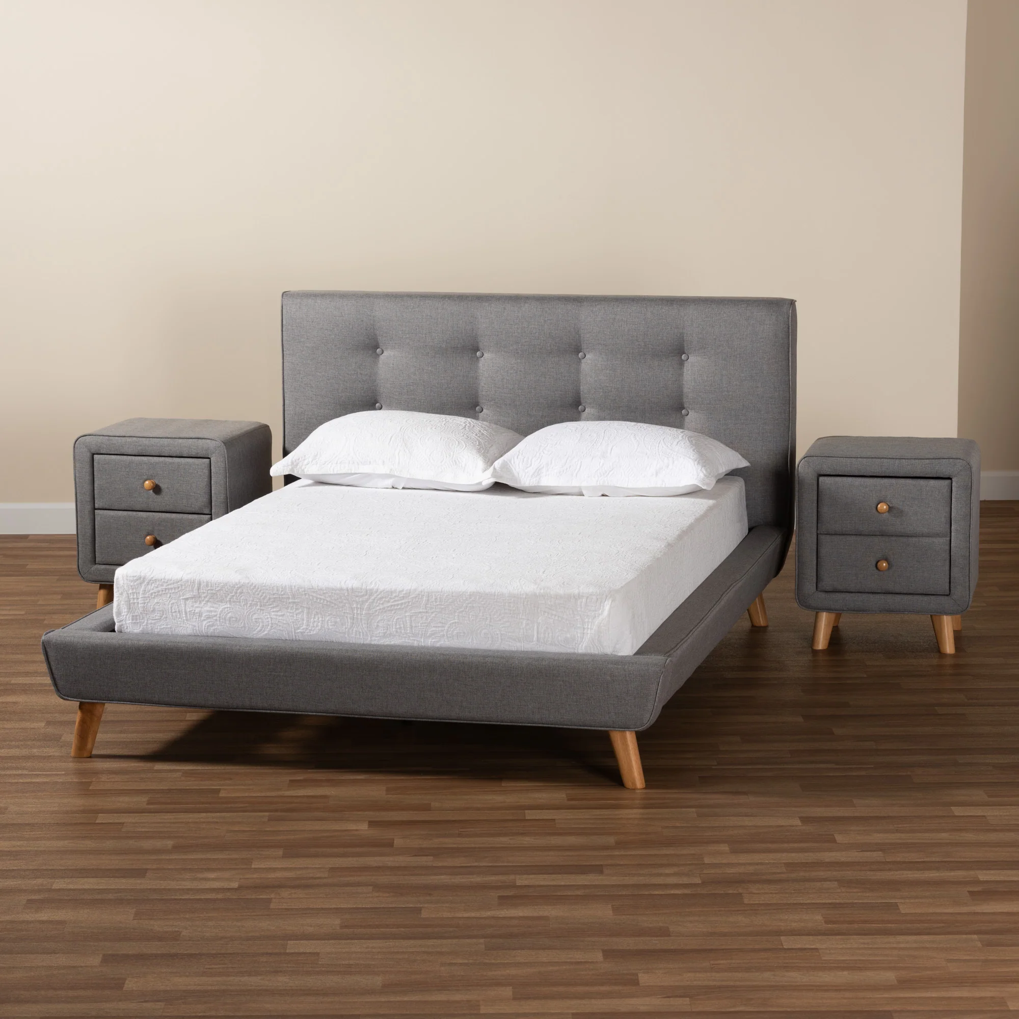 Baxton Studio Jonesy Mid-Century Modern Transitional Grey Fabric Upholstered Full Size 3-Piece Bedroom Set - Image 9