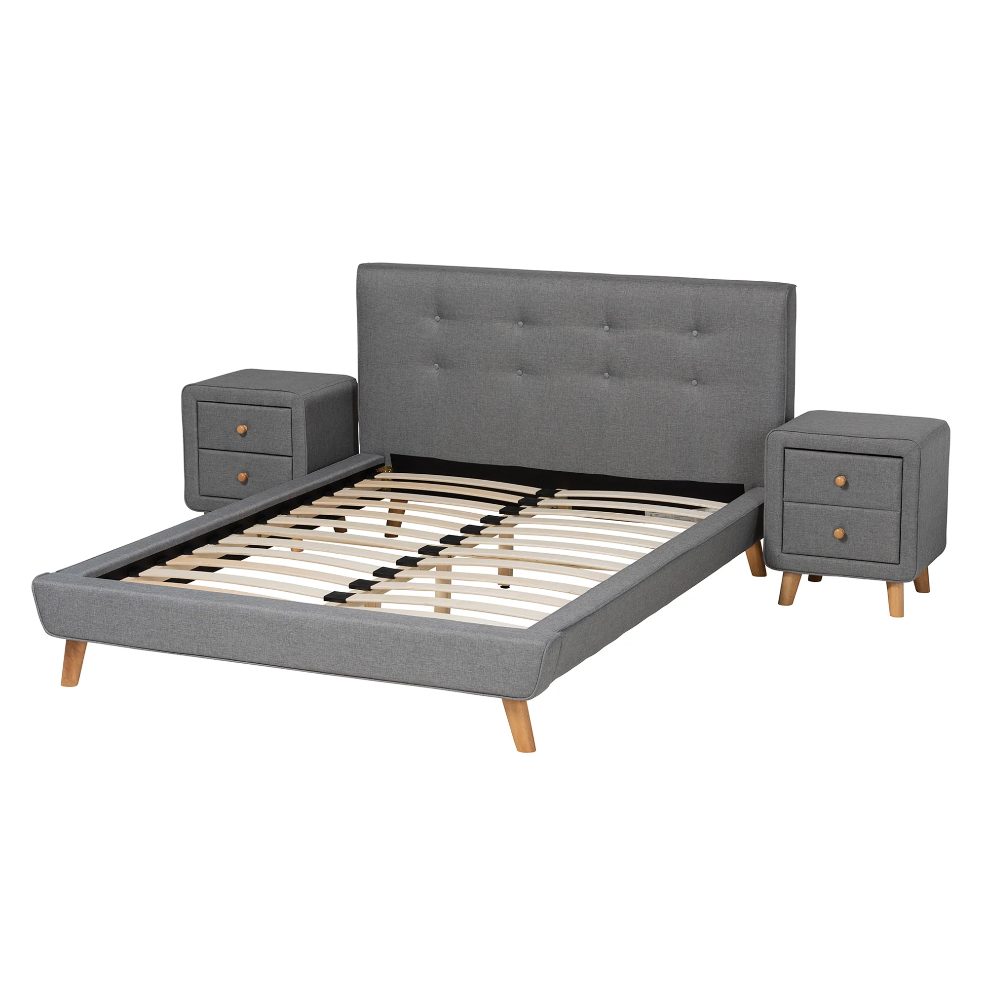 Baxton Studio Jonesy Mid-Century Modern Transitional Grey Fabric Upholstered Queen Size 3-Piece Bedroom Set - Image 3