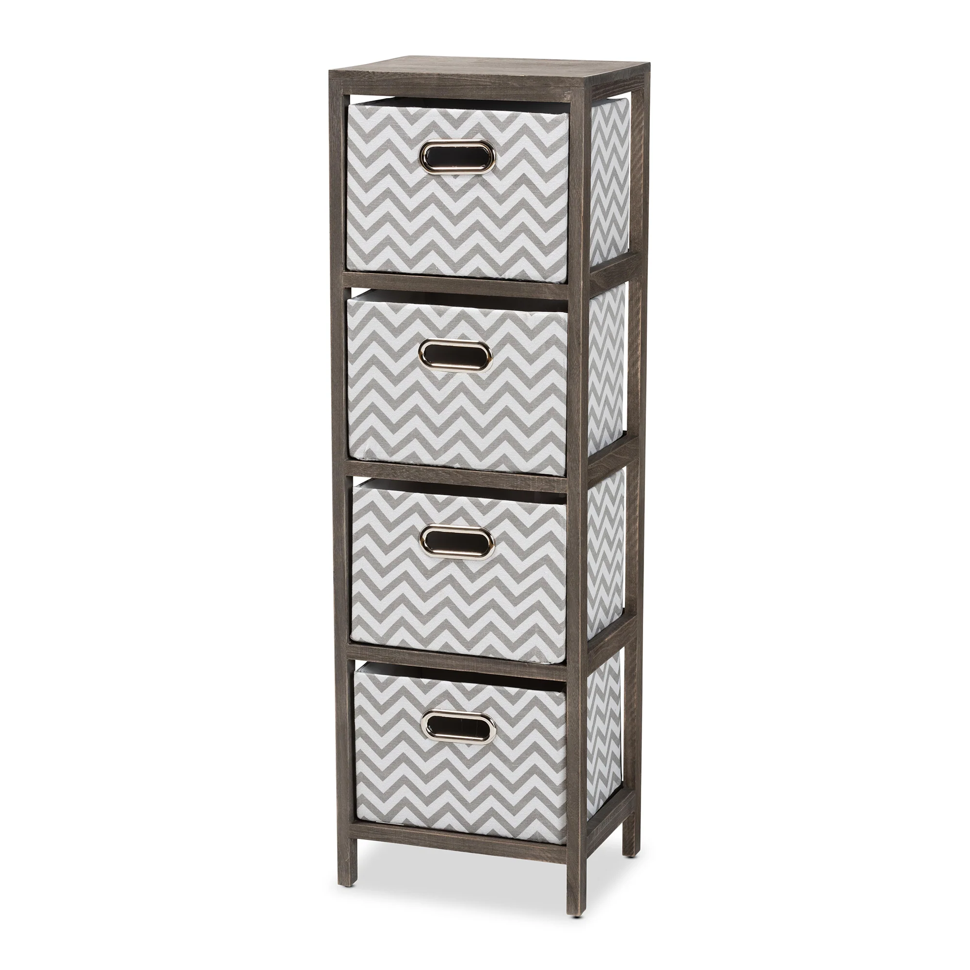 Baxton Studio Jorah Modern and Contemporary Grey and White Fabric Upholstered Greywashed Wood 4-Basket Tallboy Storage Unit - Image 2