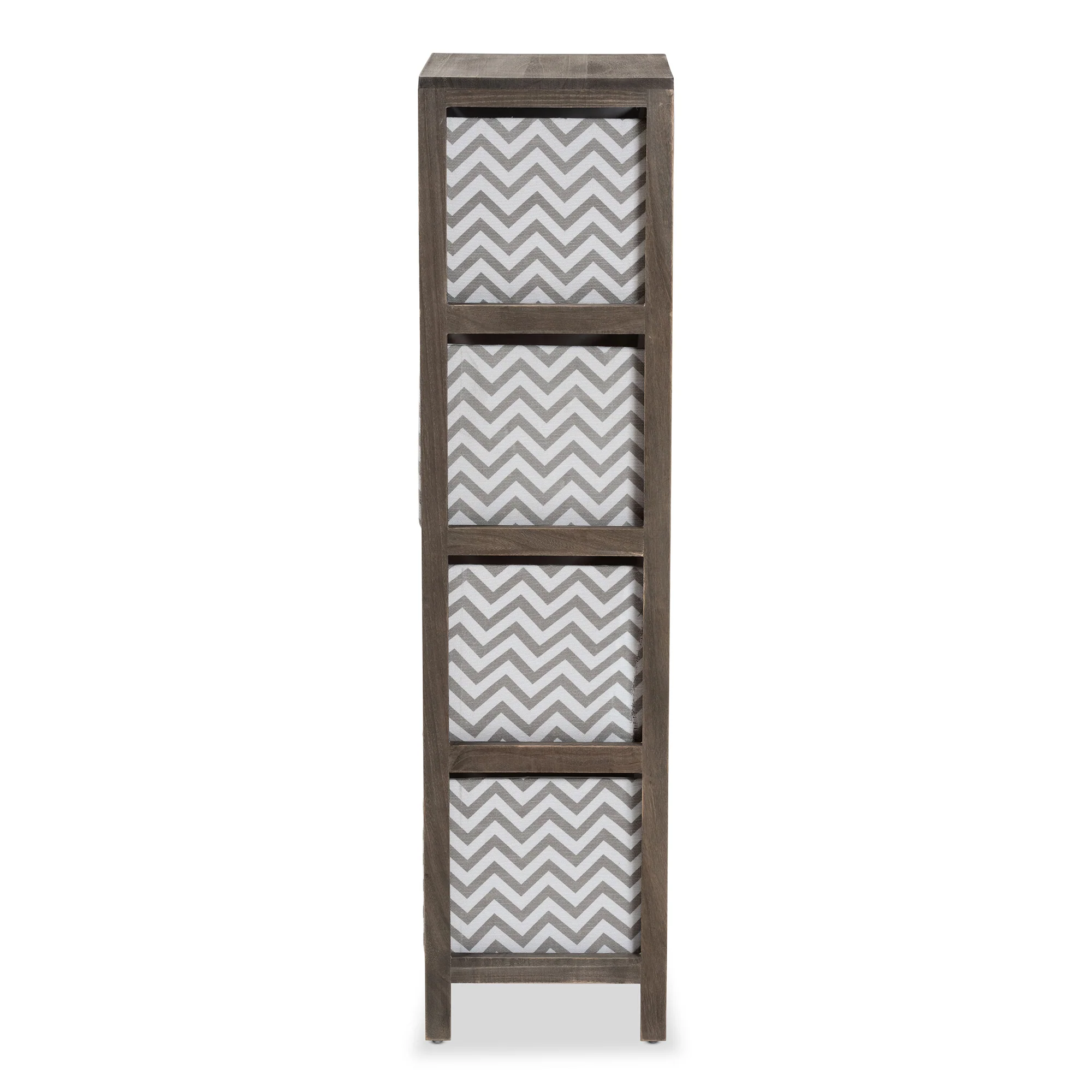 Baxton Studio Jorah Modern and Contemporary Grey and White Fabric Upholstered Greywashed Wood 4-Basket Tallboy Storage Unit - Image 5
