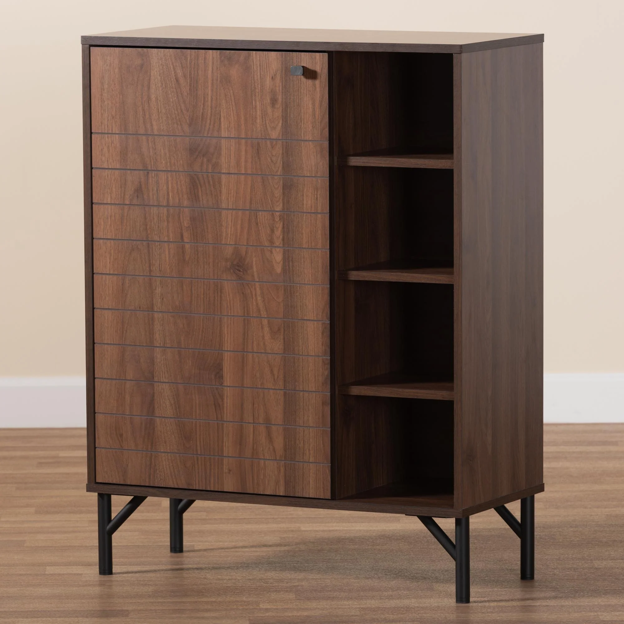 Baxton Studio Josette Mid-Century Modern Transitional Walnut Brown Finished Wood 1-Door Shoe Cabinet - Image 10