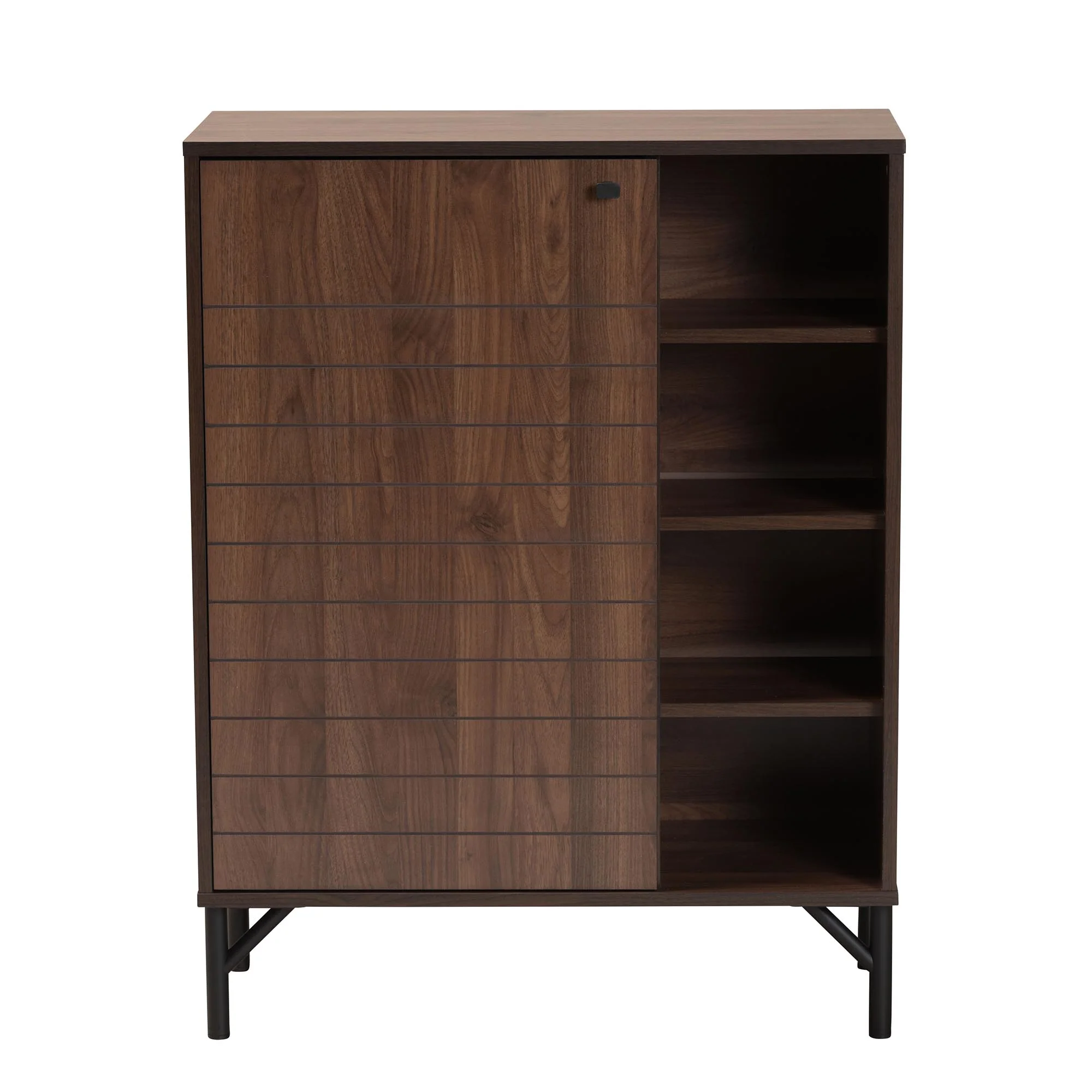 Baxton Studio Josette Mid-Century Modern Transitional Walnut Brown Finished Wood 1-Door Shoe Cabinet - Image 4