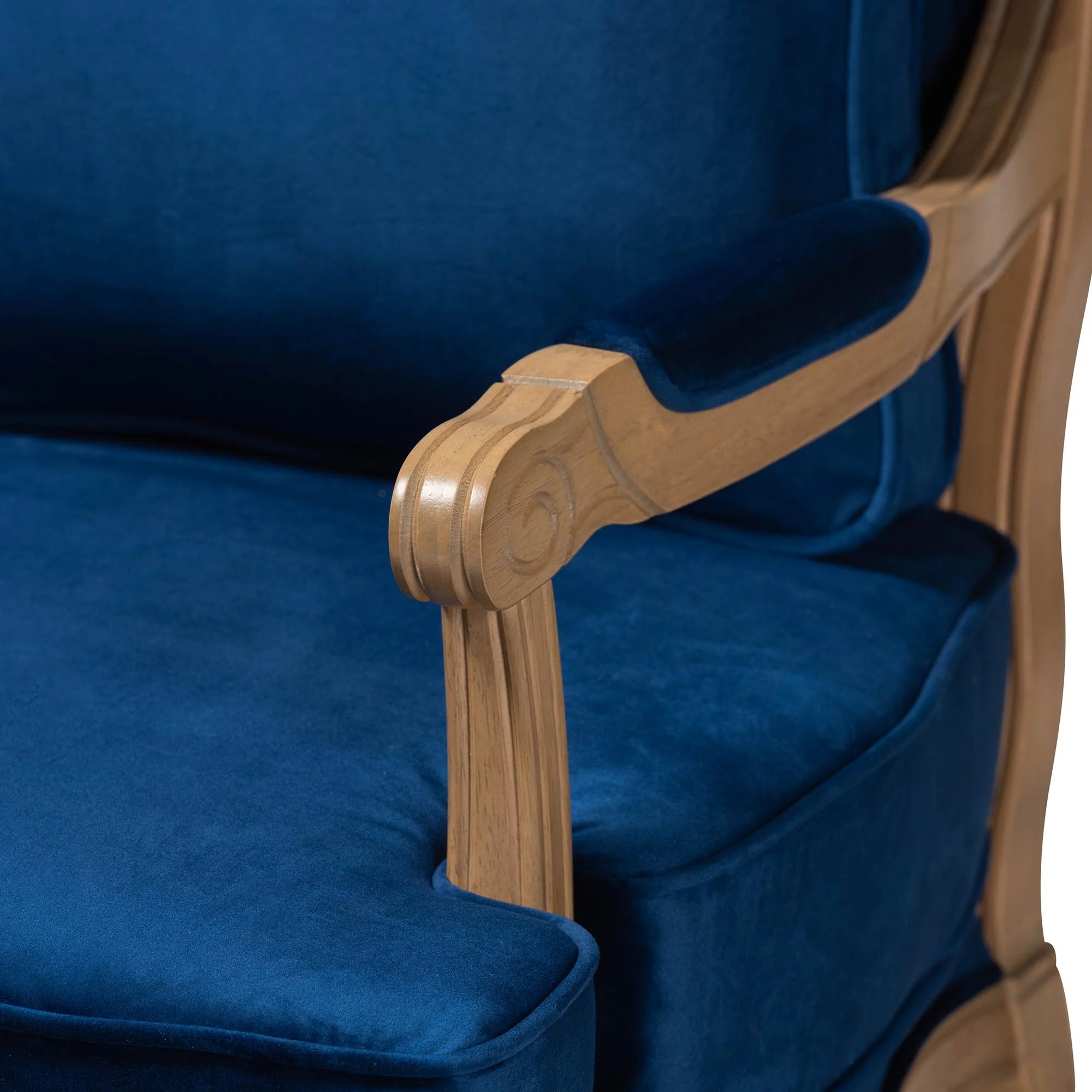 Baxton Studio Jules Traditional Navy Blue Fabric and French Oak Brown Finished Wood Accent Chair - Image 10