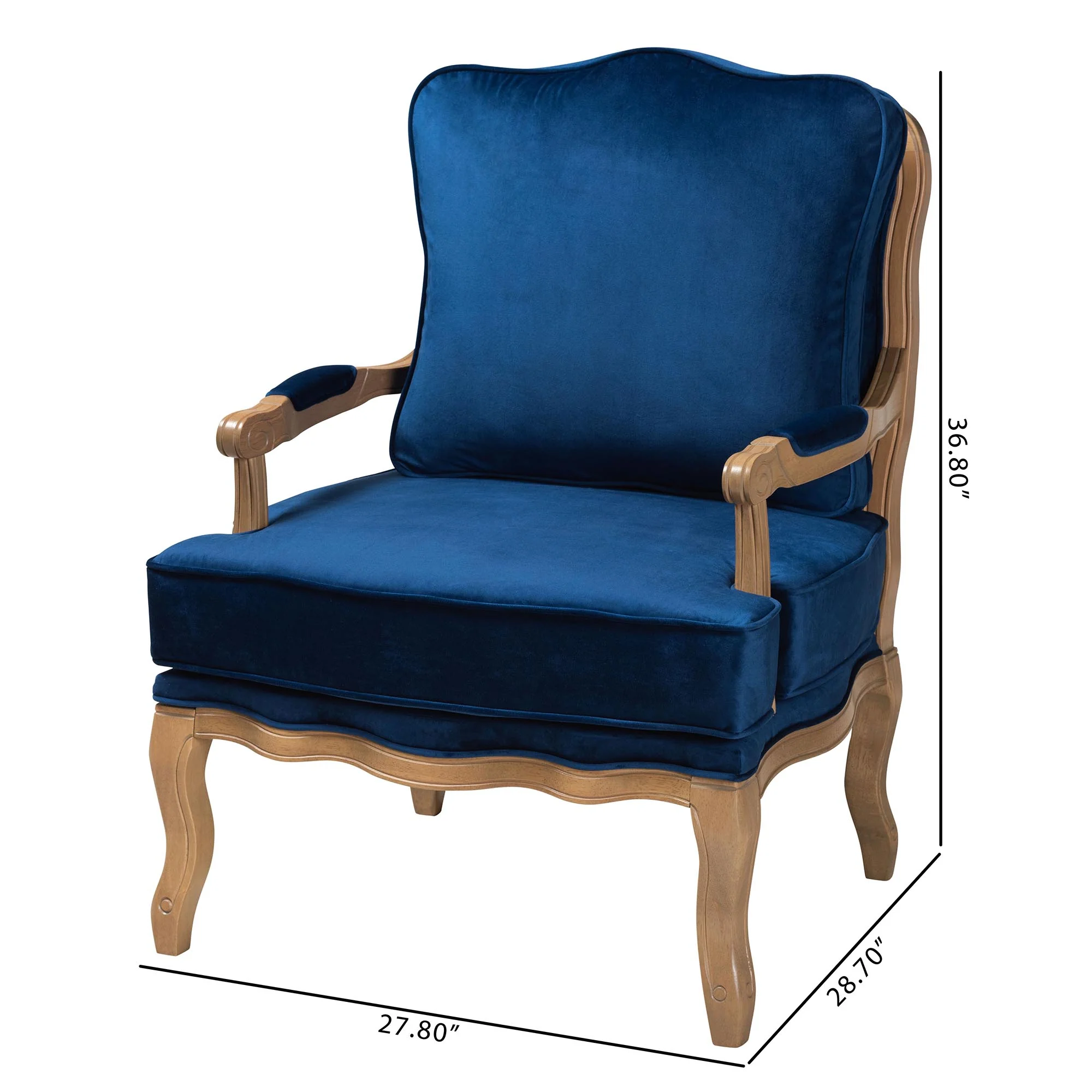 Baxton Studio Jules Traditional Navy Blue Fabric and French Oak Brown Finished Wood Accent Chair - Image 4