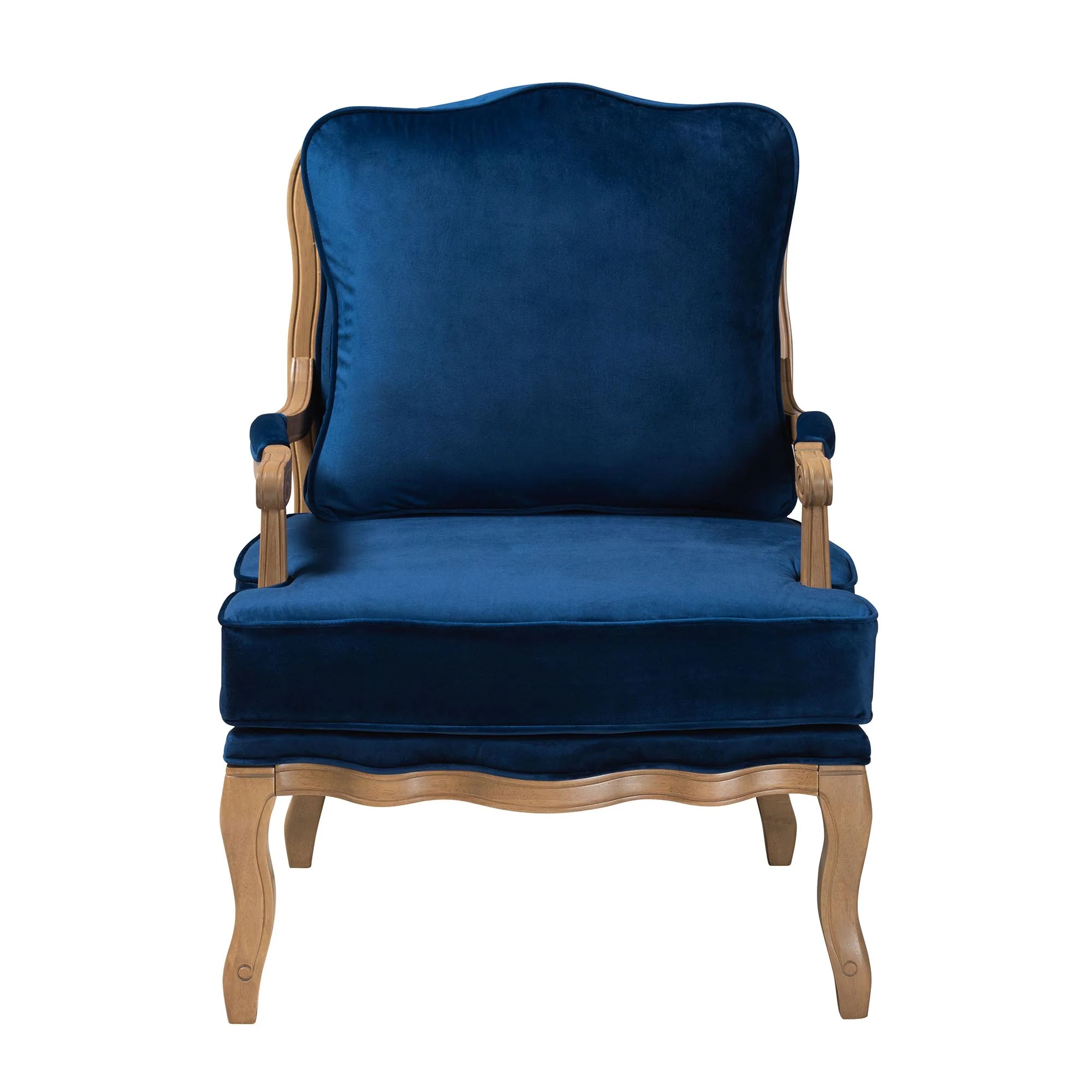 Baxton Studio Jules Traditional Navy Blue Fabric and French Oak Brown Finished Wood Accent Chair - Image 6