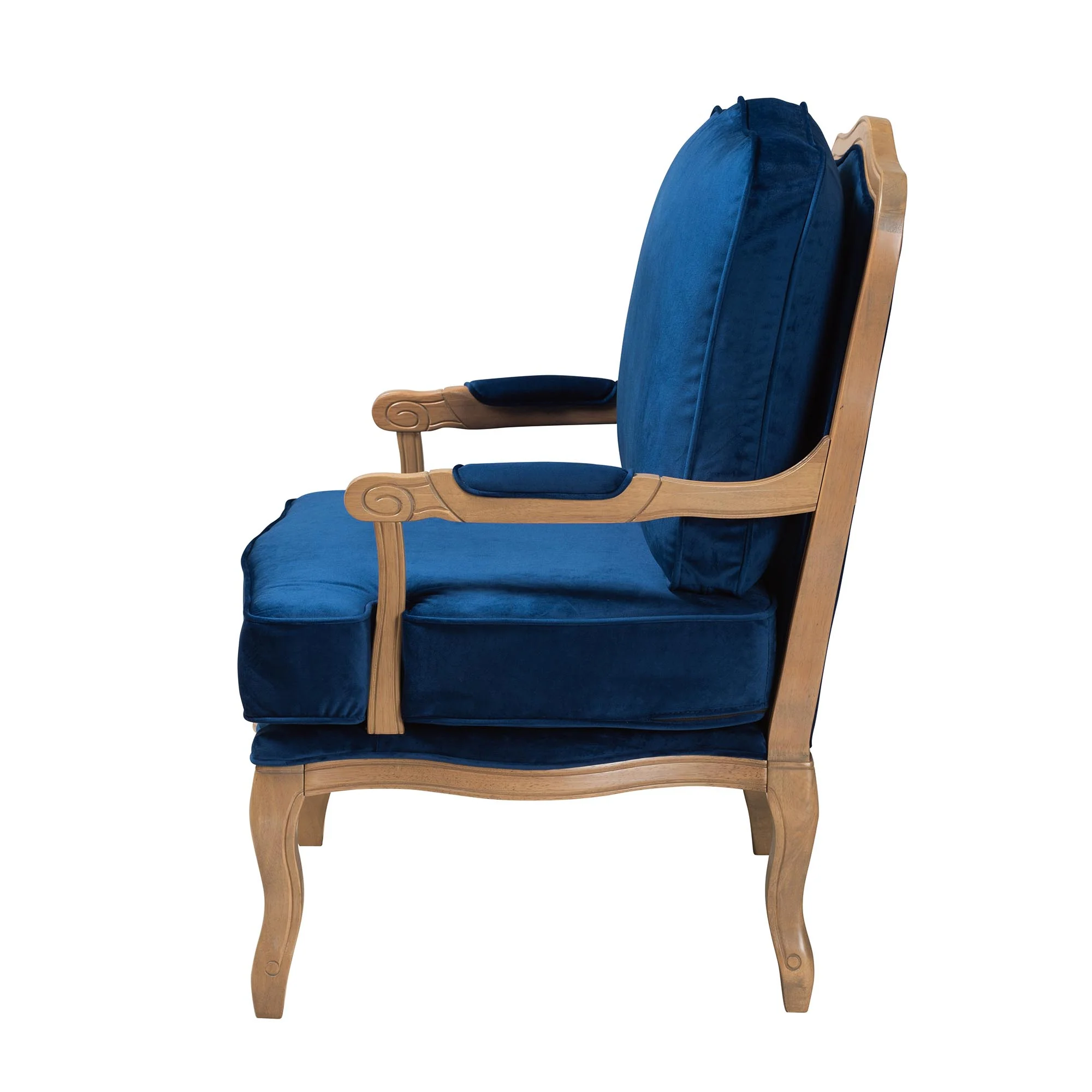 Baxton Studio Jules Traditional Navy Blue Fabric and French Oak Brown Finished Wood Accent Chair - Image 7