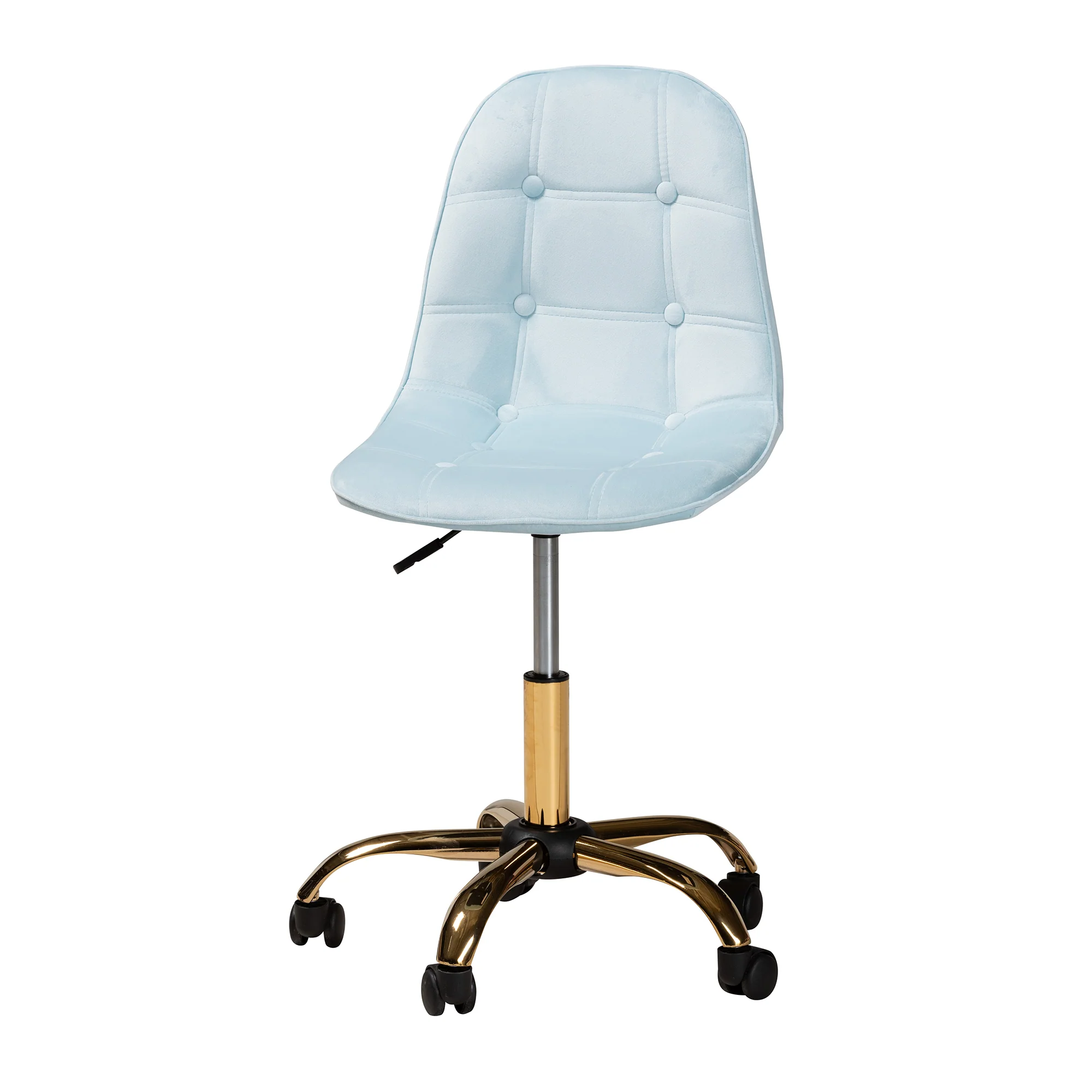 Baxton Studio Kabira Contemporary Glam and Luxe Aqua Velvet Fabric and Gold Metal Swivel Office chair - Image 6