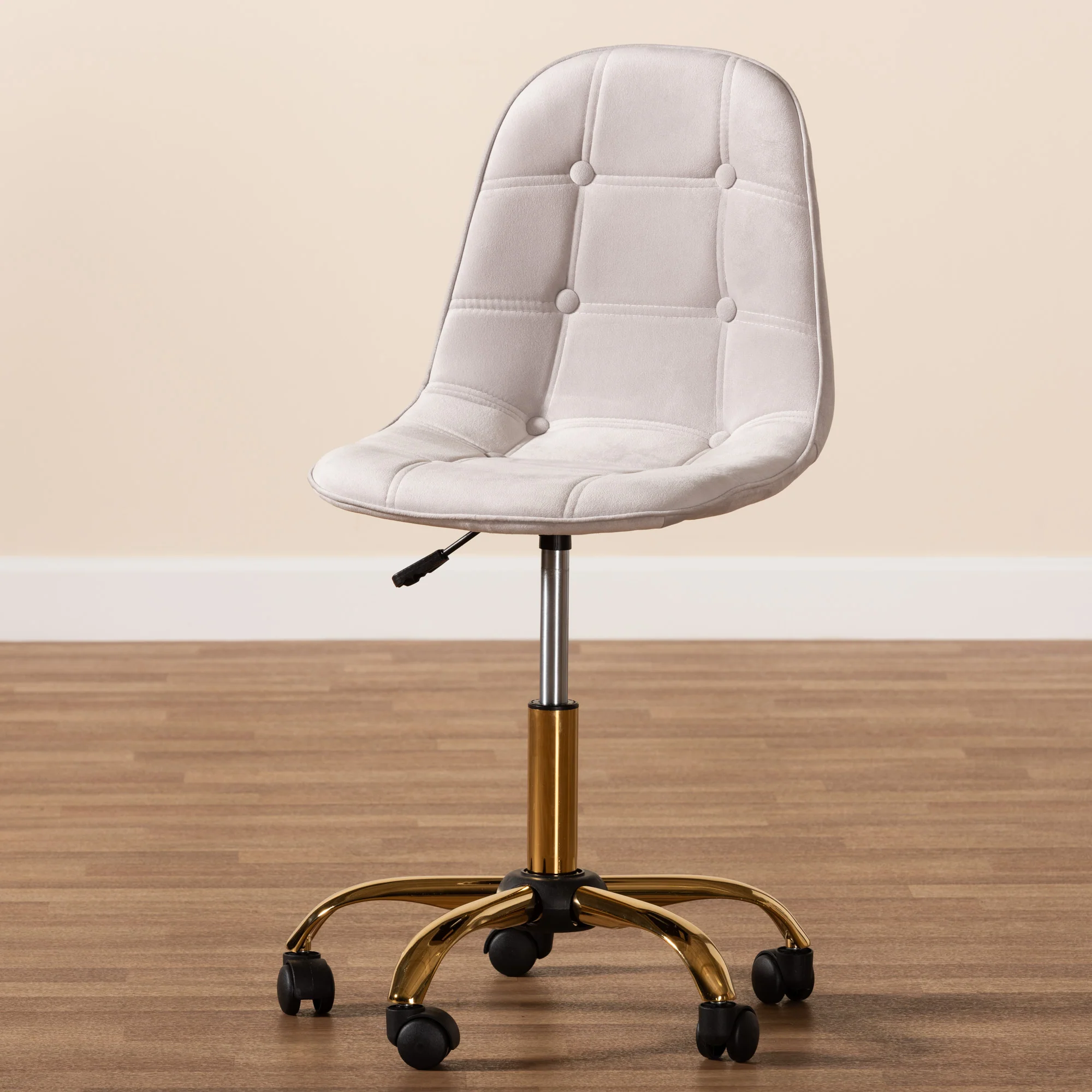 Baxton Studio Kabira Contemporary Glam and Luxe Grey Velvet Fabric and Gold Metal Swivel Office chair - Image 4