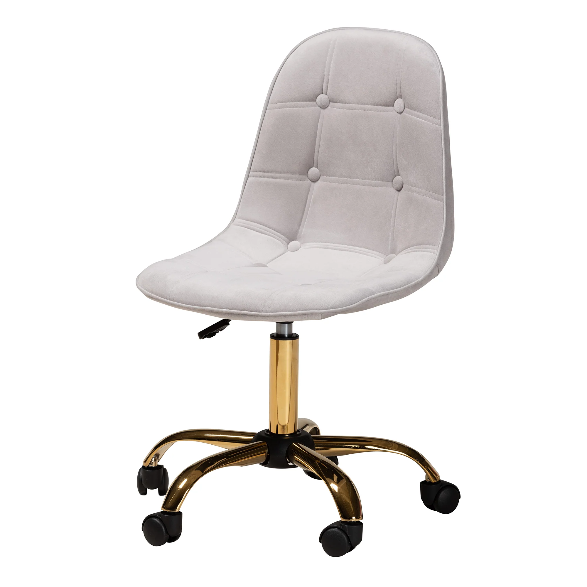 Baxton Studio Kabira Contemporary Glam and Luxe Grey Velvet Fabric and Gold Metal Swivel Office chair - Image 5