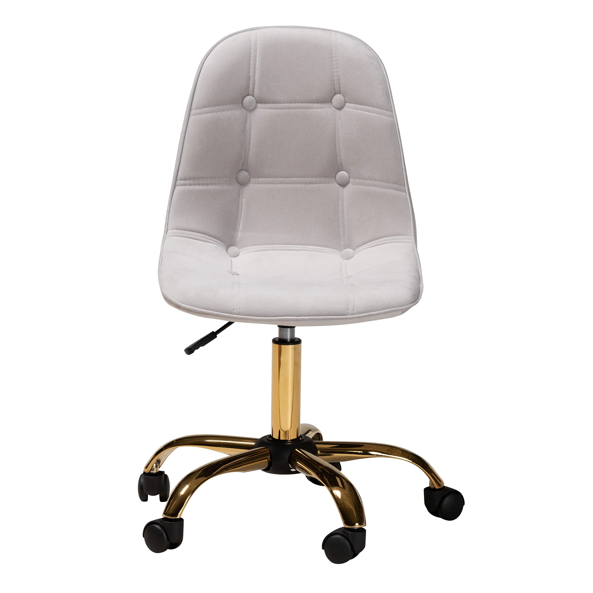 Baxton Studio Kabira Contemporary Glam and Luxe Grey Velvet Fabric and Gold Metal Swivel Office chair - Image 6