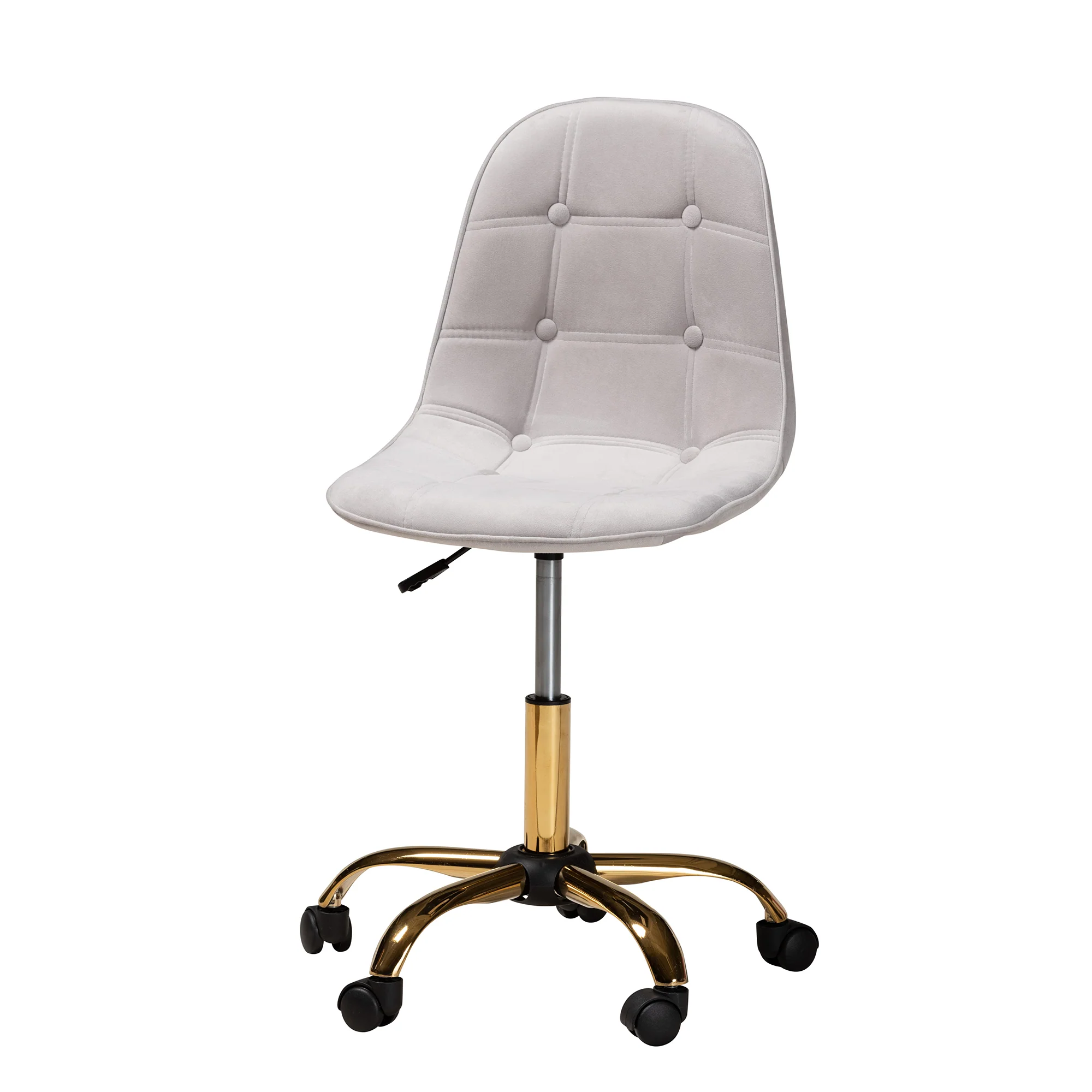 Baxton Studio Kabira Contemporary Glam and Luxe Grey Velvet Fabric and Gold Metal Swivel Office chair - Image 9