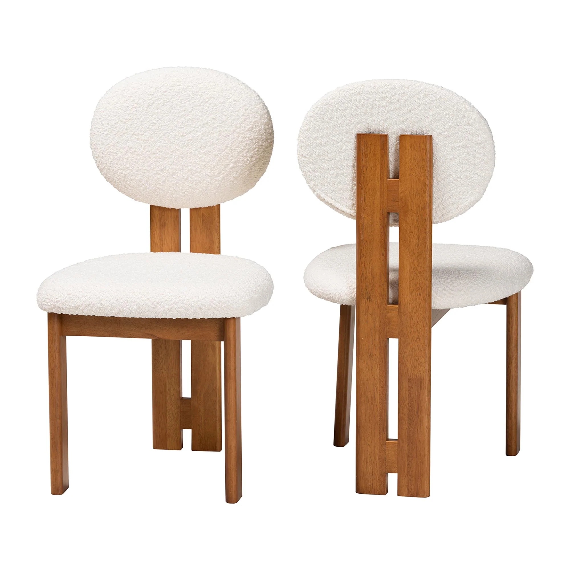 Baxton Studio Kacela Modern Japandi Cream Boucle Fabric and Walnut Brown Finished Wood 2-Piece Dining Chair Set - Image 2
