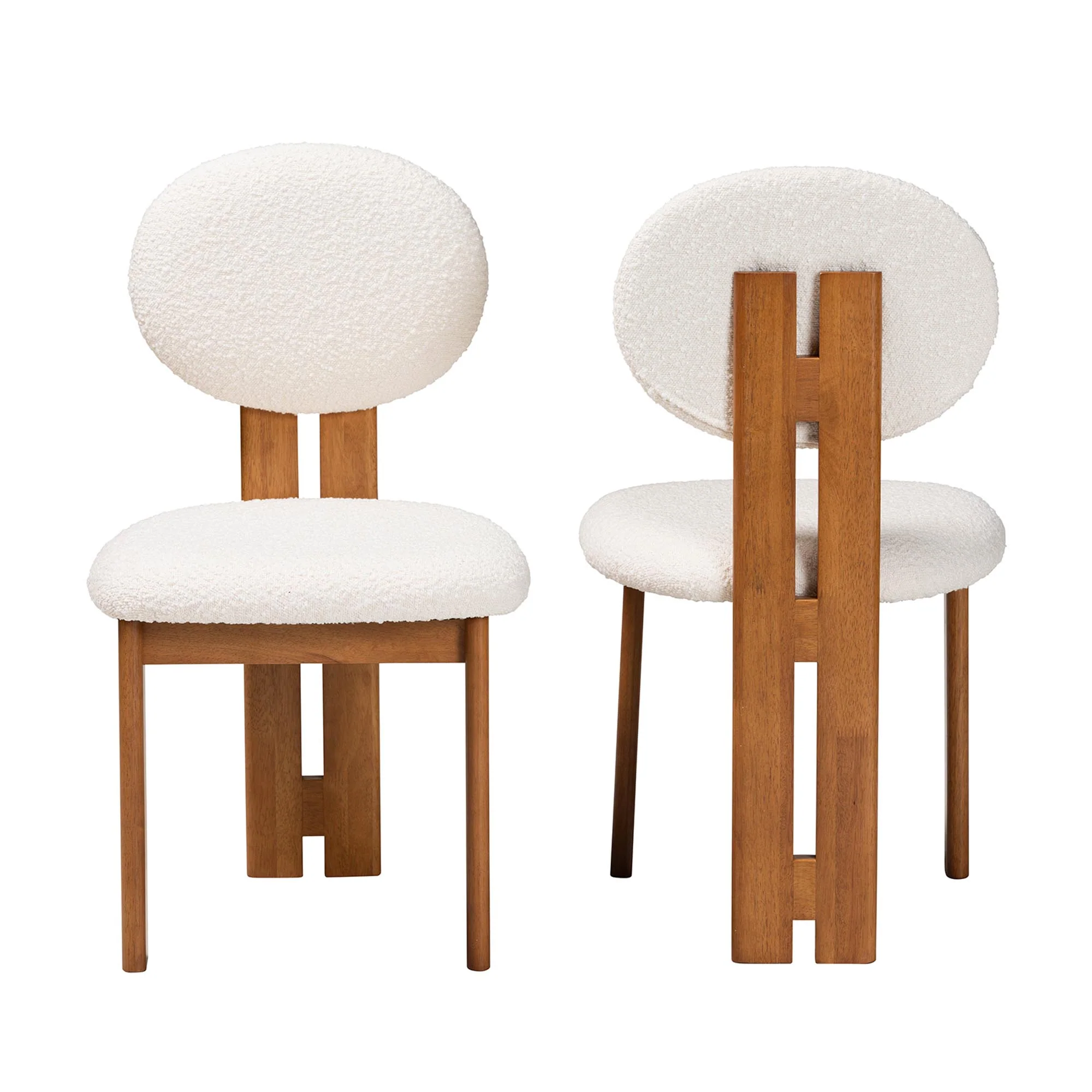 Baxton Studio Kacela Modern Japandi Cream Boucle Fabric and Walnut Brown Finished Wood 2-Piece Dining Chair Set - Image 3