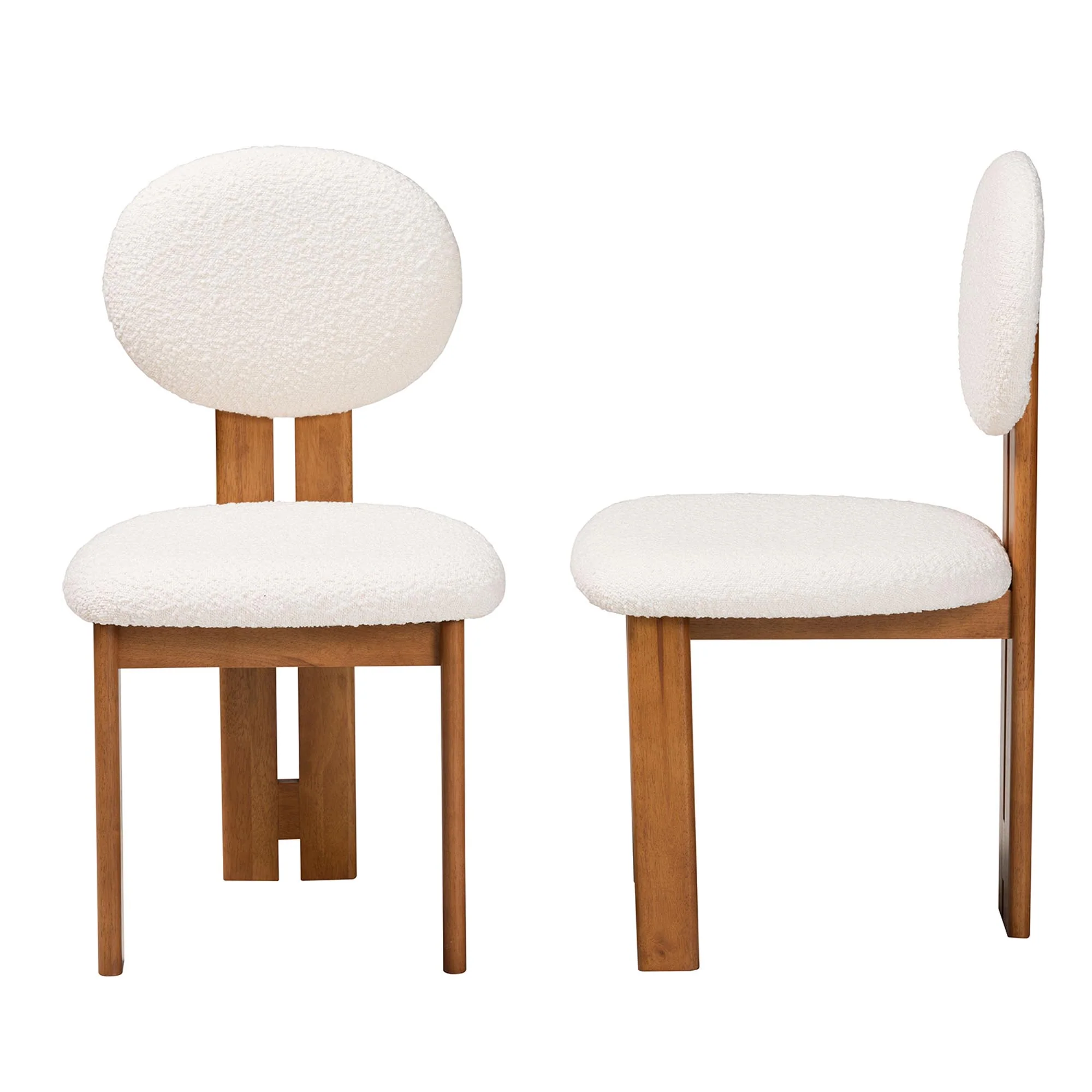Baxton Studio Kacela Modern Japandi Cream Boucle Fabric and Walnut Brown Finished Wood 2-Piece Dining Chair Set - Image 4