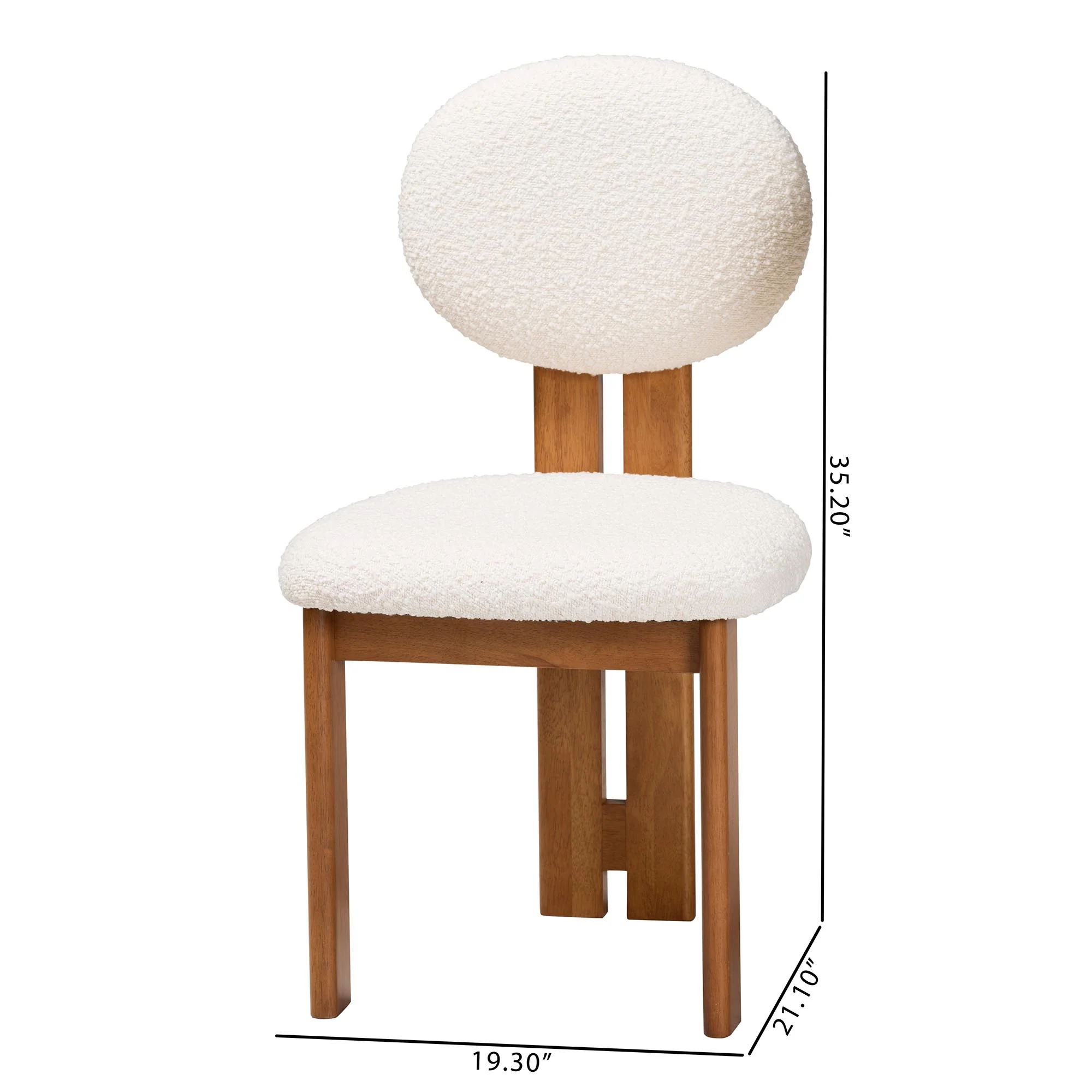 Baxton Studio Kacela Modern Japandi Cream Boucle Fabric and Walnut Brown Finished Wood 2-Piece Dining Chair Set - Image 8