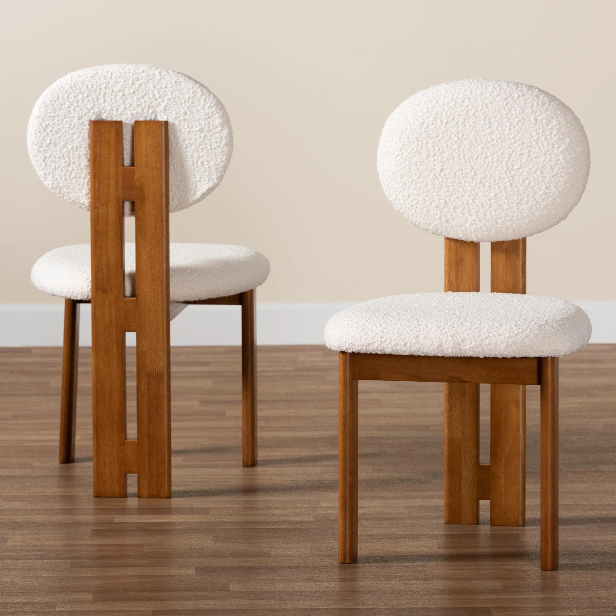Baxton Studio Kacela Modern Japandi Cream Boucle Fabric and Walnut Brown Finished Wood 2-Piece Dining Chair Set - Image 9