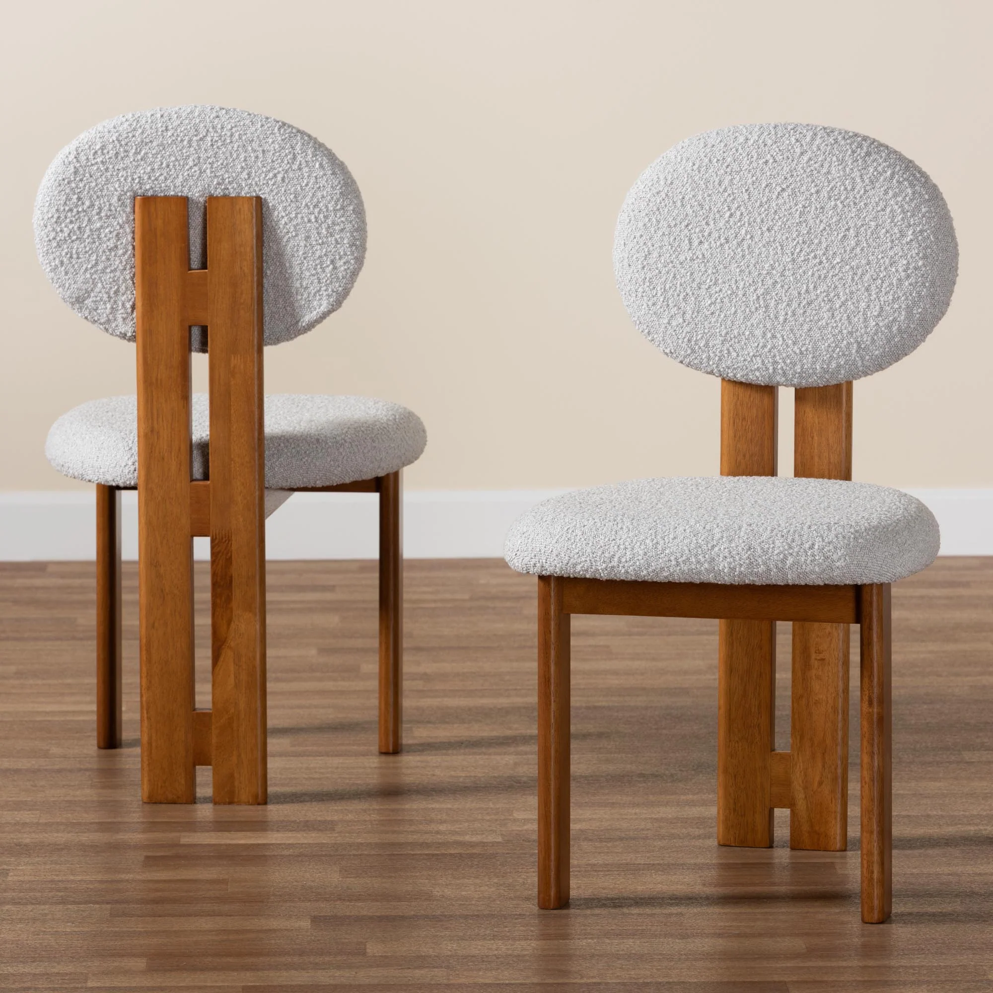 Baxton Studio Kacela Modern Japandi Light Grey Boucle Fabric and Walnut Brown Finished Wood 2-Piece Dining Chair Set - Image 2