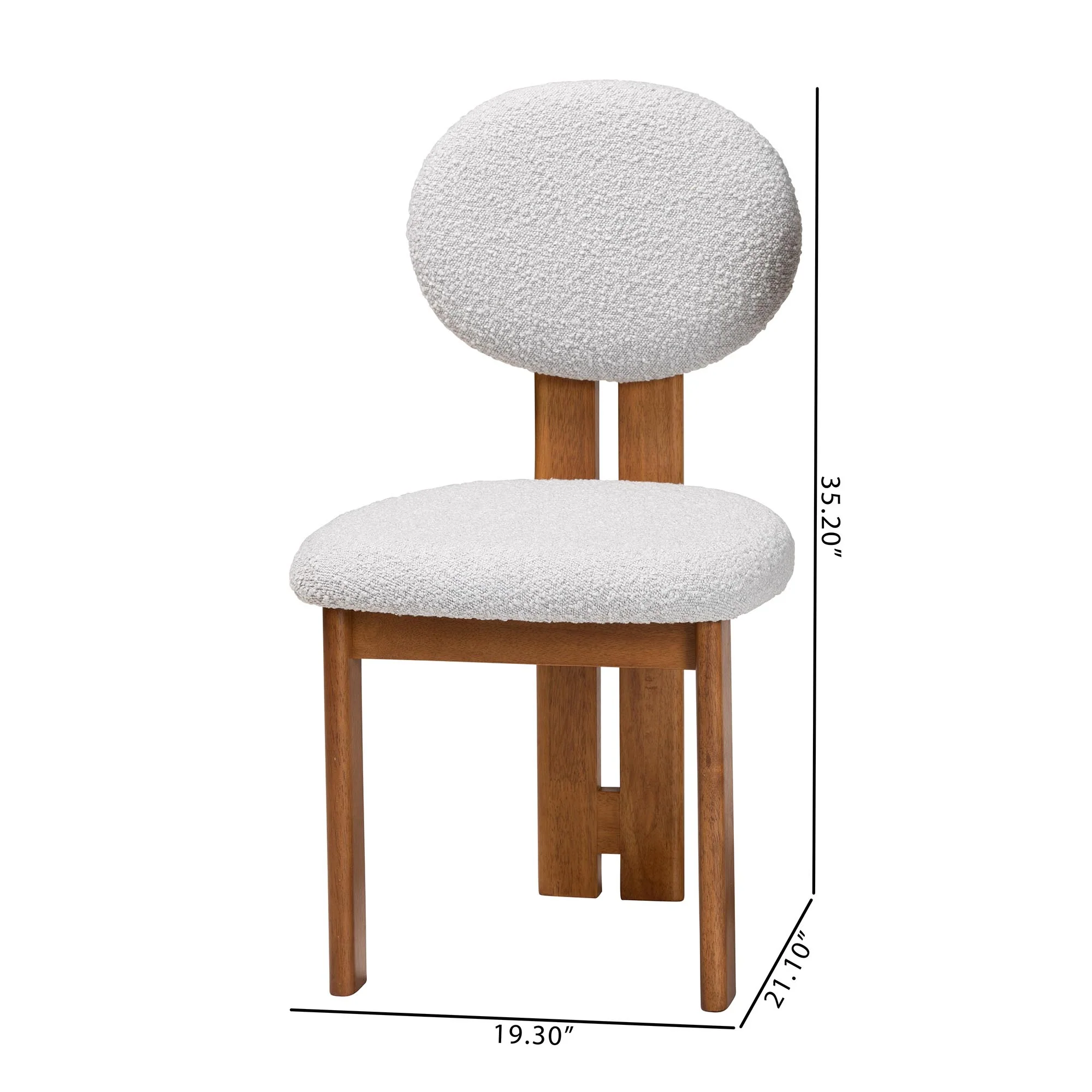 Baxton Studio Kacela Modern Japandi Light Grey Boucle Fabric and Walnut Brown Finished Wood 2-Piece Dining Chair Set - Image 3