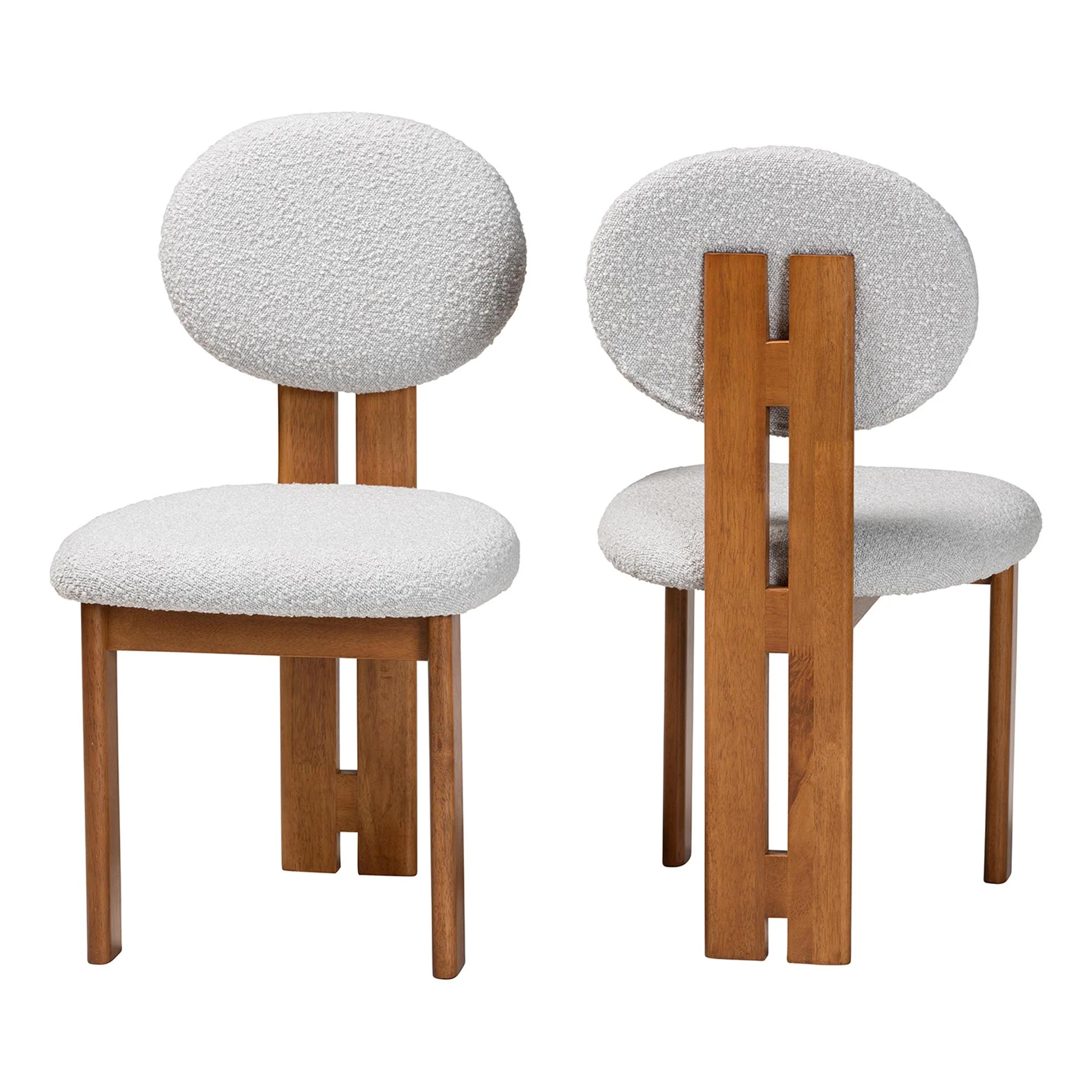 Baxton Studio Kacela Modern Japandi Light Grey Boucle Fabric and Walnut Brown Finished Wood 2-Piece Dining Chair Set - Image 4
