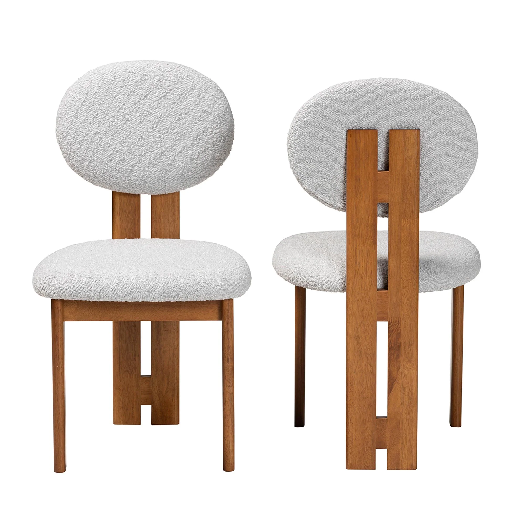 Baxton Studio Kacela Modern Japandi Light Grey Boucle Fabric and Walnut Brown Finished Wood 2-Piece Dining Chair Set - Image 5