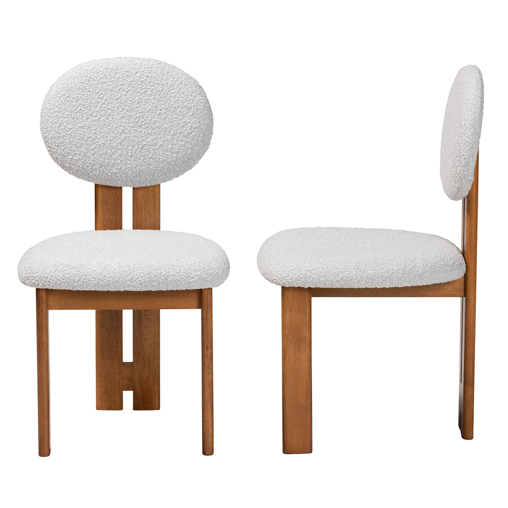 Baxton Studio Kacela Modern Japandi Light Grey Boucle Fabric and Walnut Brown Finished Wood 2-Piece Dining Chair Set - Image 6