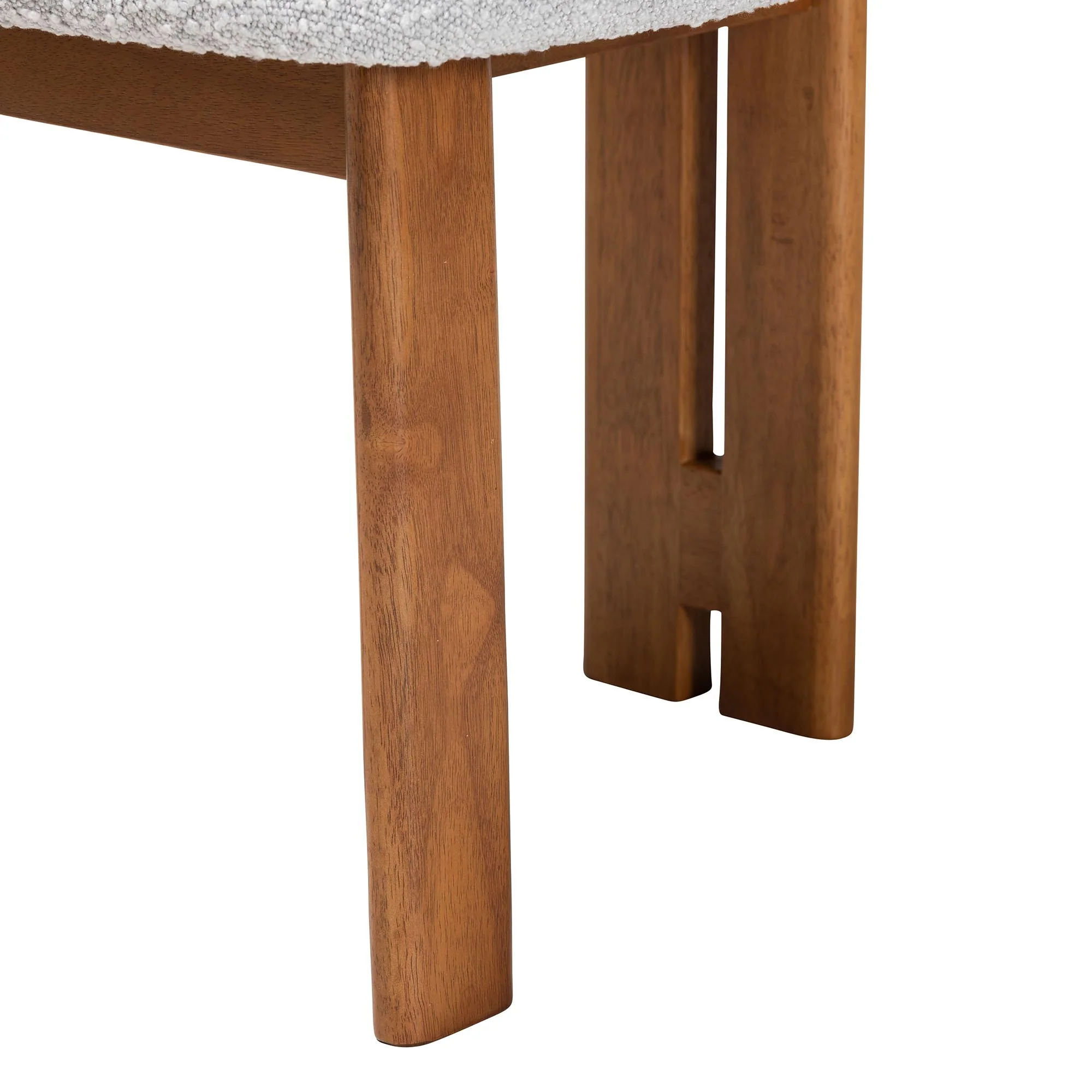 Baxton Studio Kacela Modern Japandi Light Grey Boucle Fabric and Walnut Brown Finished Wood 2-Piece Dining Chair Set - Image 8