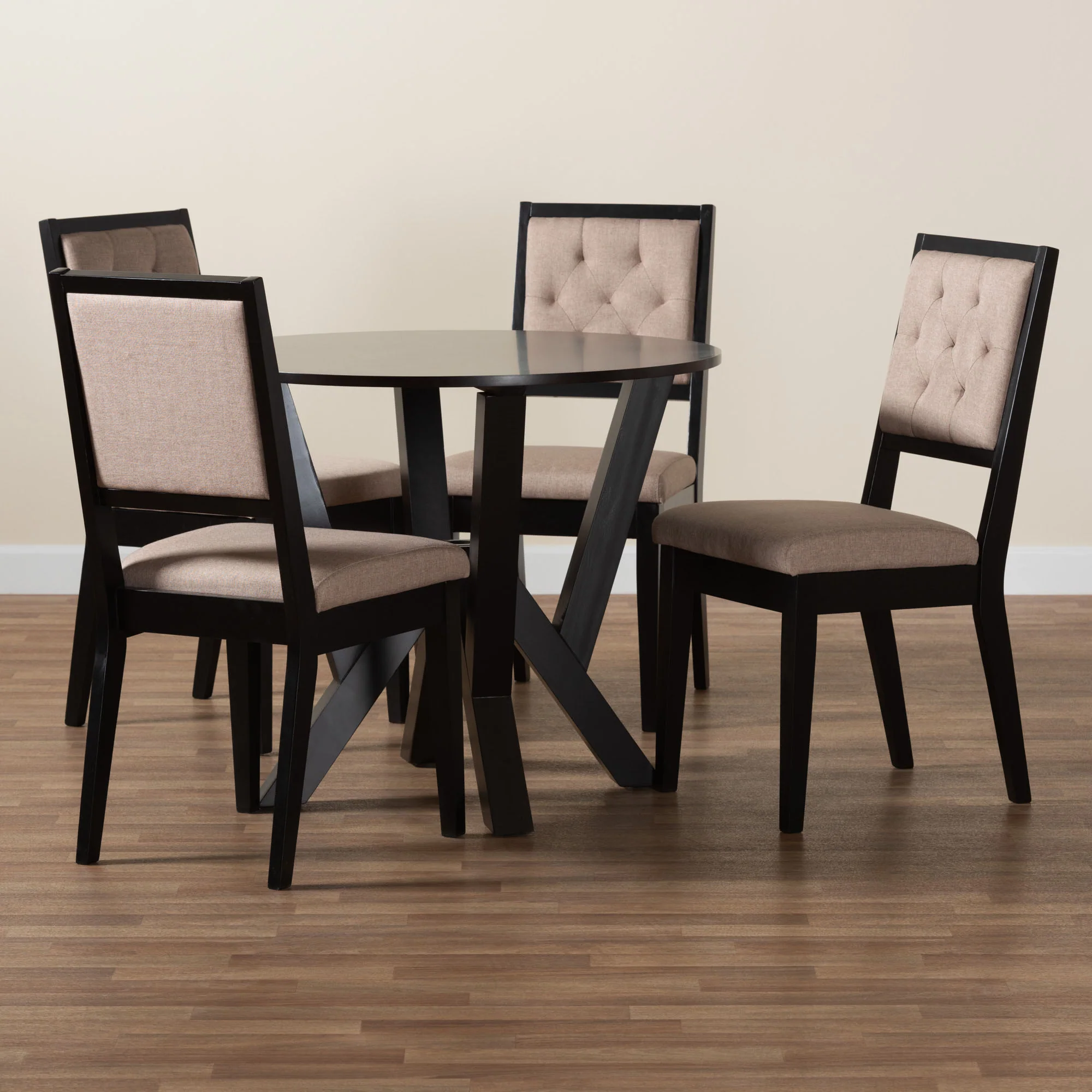 Baxton Studio Kai Modern Sand Fabric and Dark Brown Finished Wood 5-Piece Dining Set - Image 2