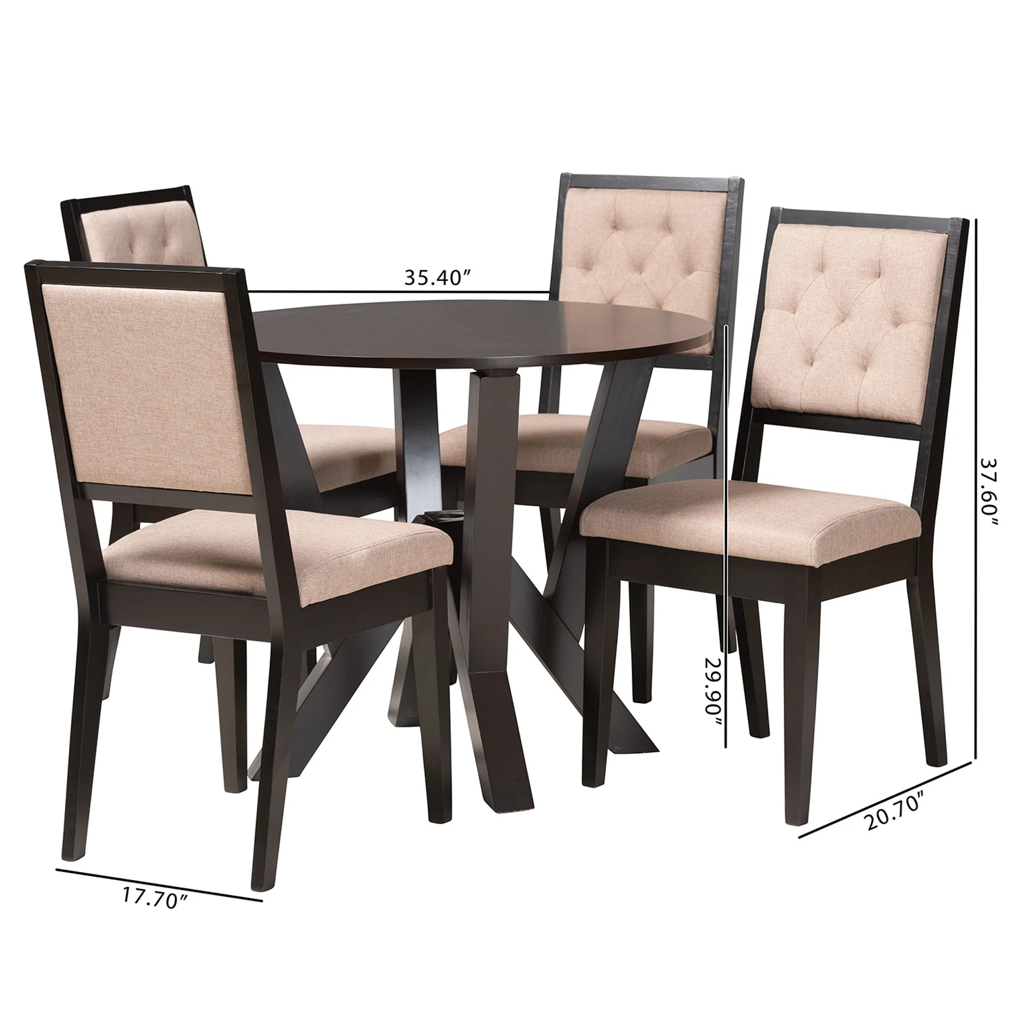 Baxton Studio Kai Modern Sand Fabric and Dark Brown Finished Wood 5-Piece Dining Set - Image 3