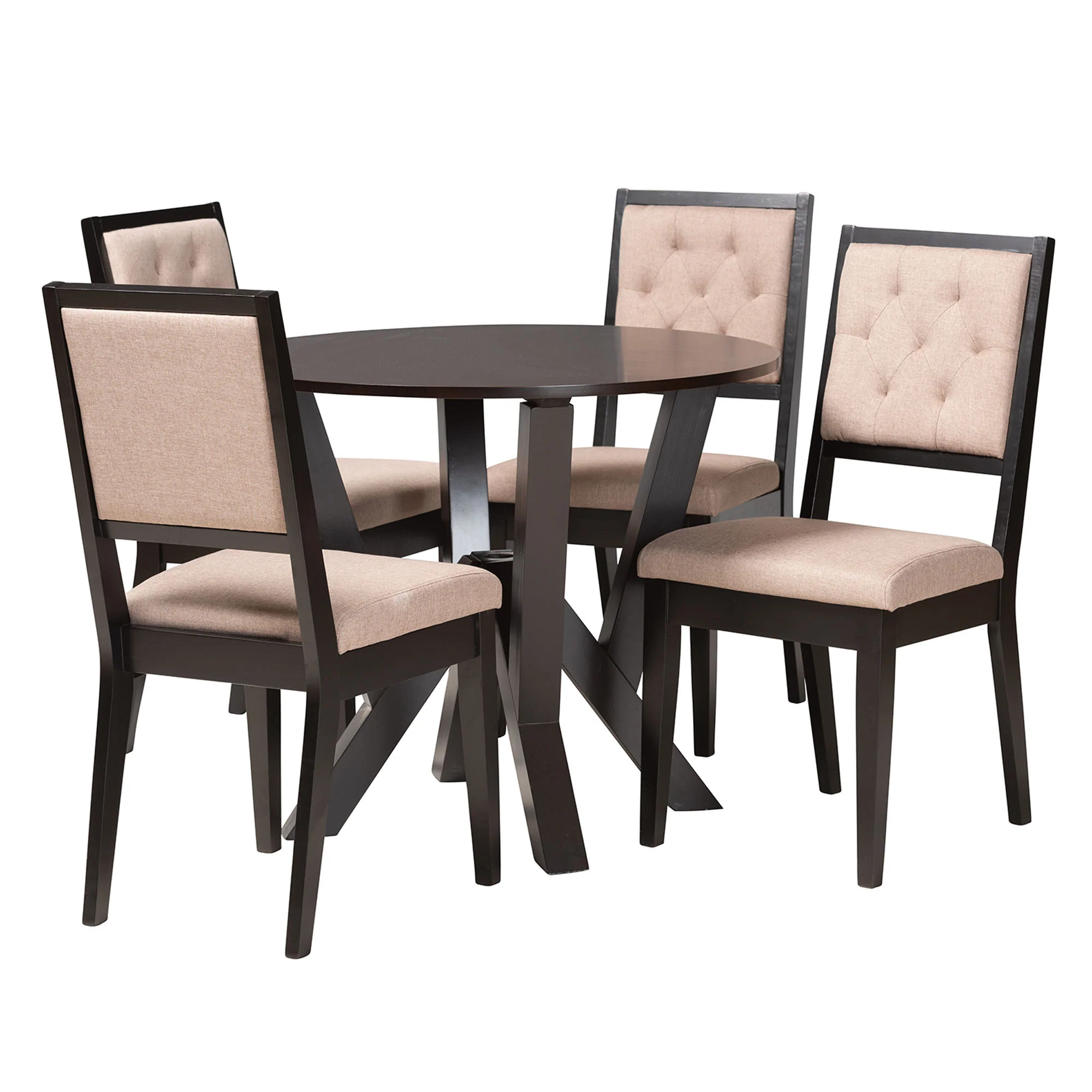 Baxton Studio Kai Modern Sand Fabric and Dark Brown Finished Wood 5-Piece Dining Set - Image 4