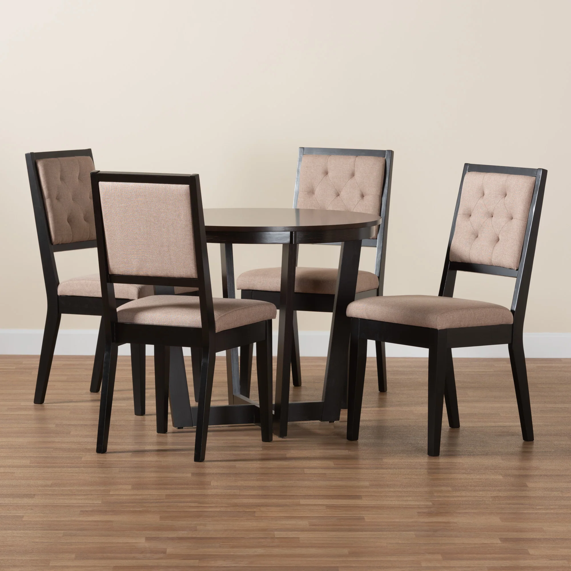 Baxton Studio Kala Modern Beige Fabric and Dark Brown Finished Wood 5-Piece Dining Set - Image 2