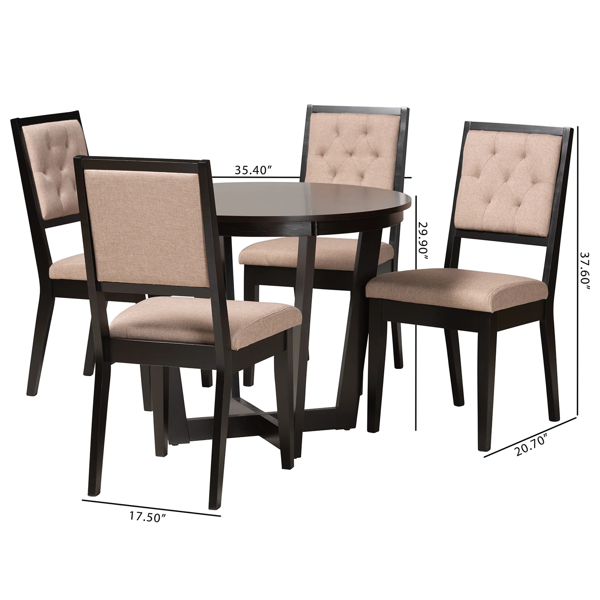 Baxton Studio Kala Modern Beige Fabric and Dark Brown Finished Wood 5-Piece Dining Set - Image 3