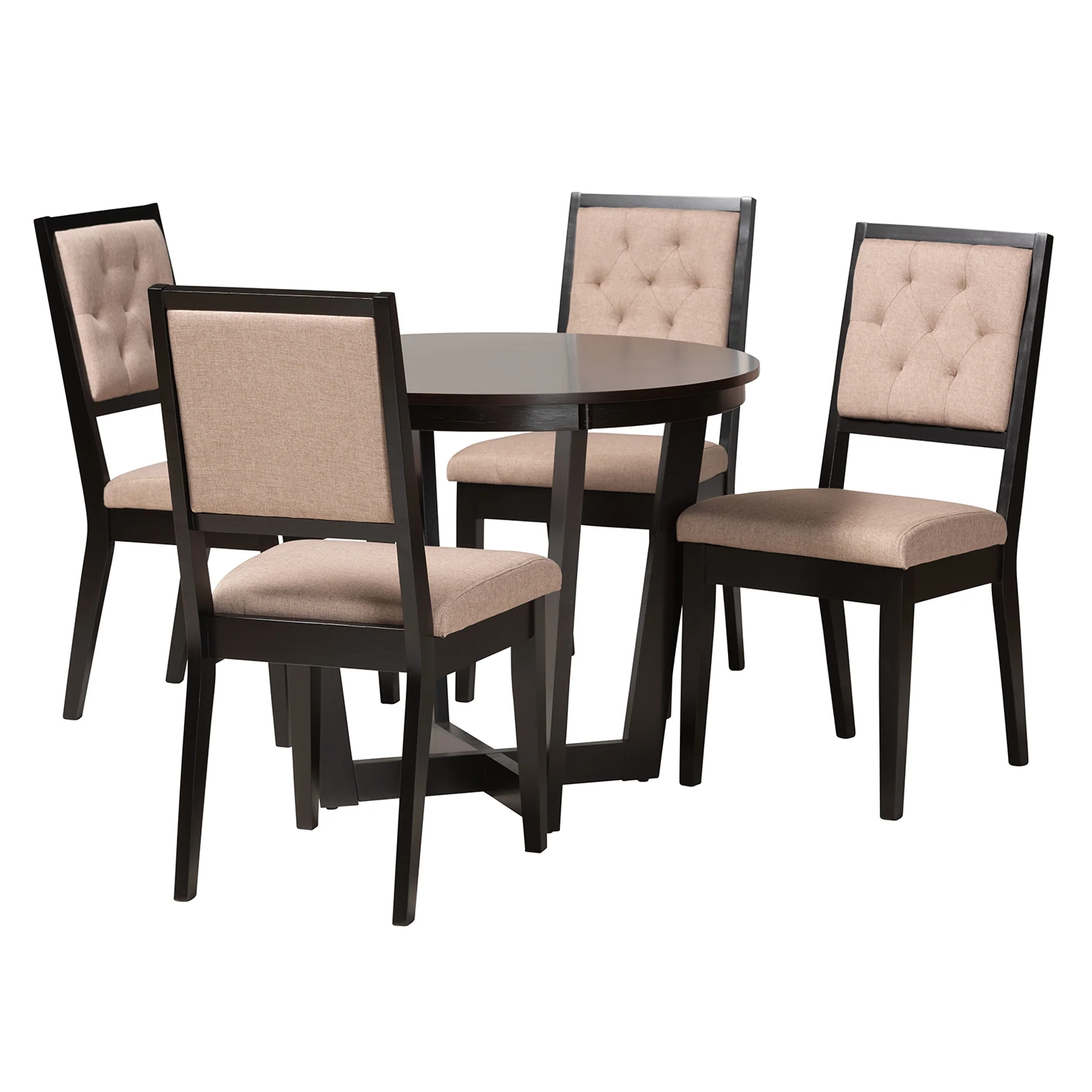 Baxton Studio Kala Modern Beige Fabric and Dark Brown Finished Wood 5-Piece Dining Set - Image 4