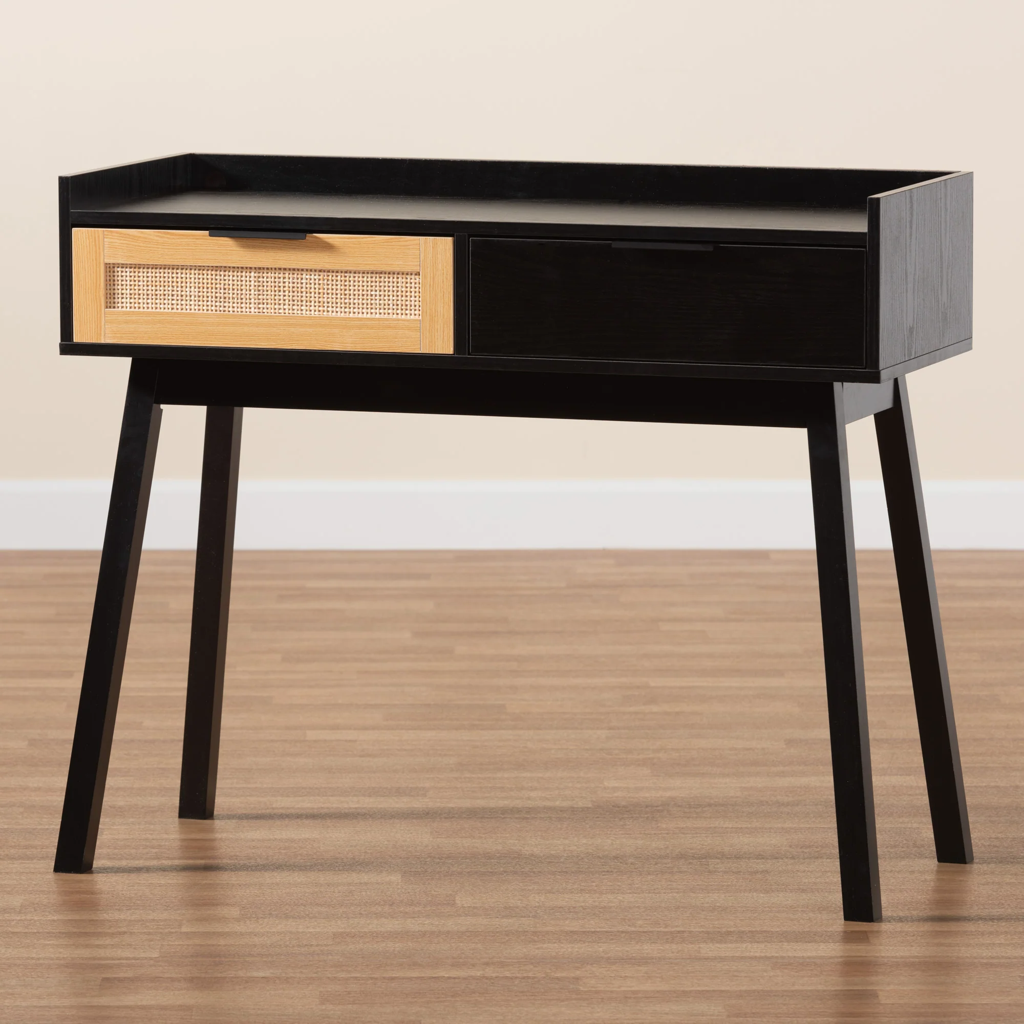 Baxton Studio Kalani Mid-Century Modern Two-Tone Espresso Brown and Natural Brown Finished Wood 2-Drawer Console Table - Image 9
