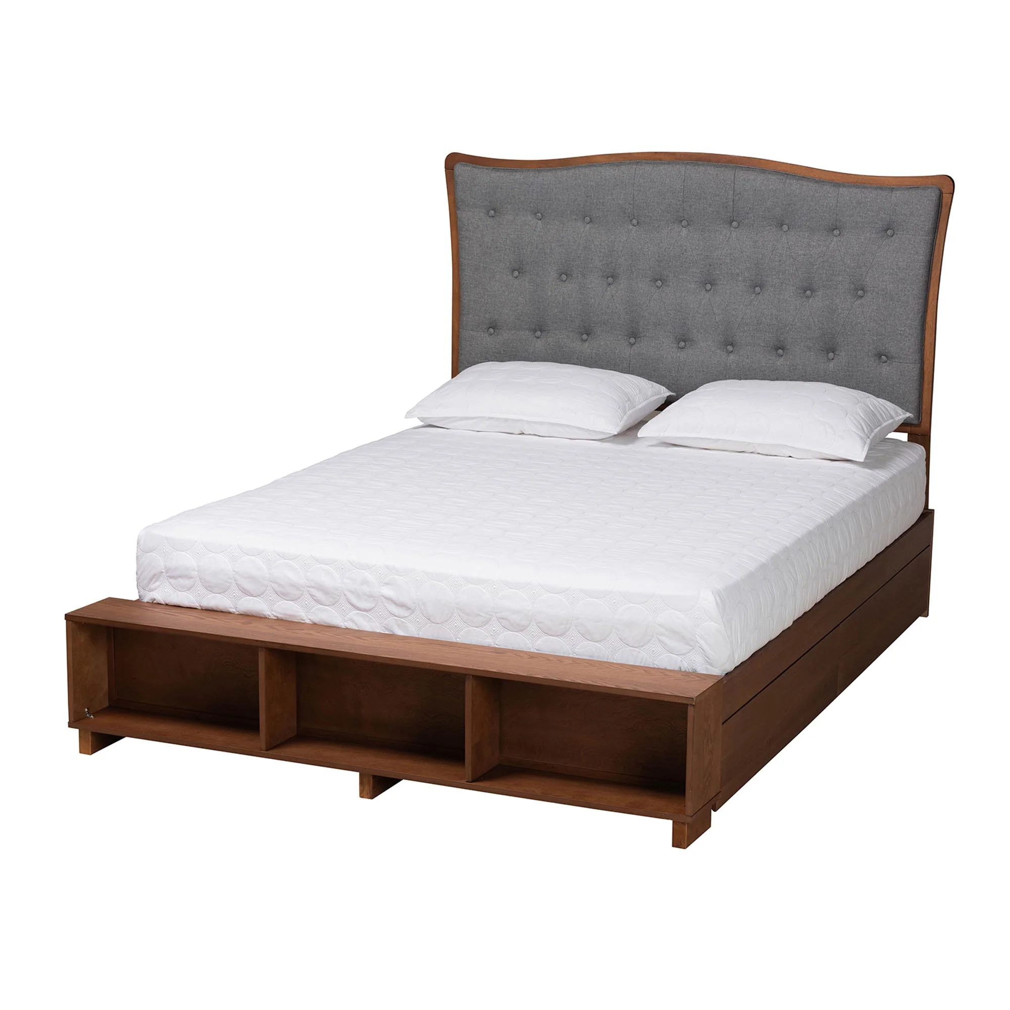 Baxton Studio Kalare Classic Transitional Grey Fabric and Walnut Brown Finished Wood Queen Size Platform Storage Bed - Image 5